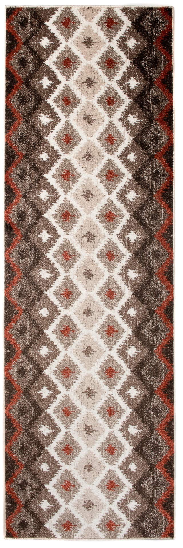 TAPISO Rasta Teppich Läufer Meterware Kurzflor Modern Meliert Karo Vierecke Beige Braun Rot Design Flur Brücke Wohnzimmer Küche ÖKOTEX 70 x 150 cm