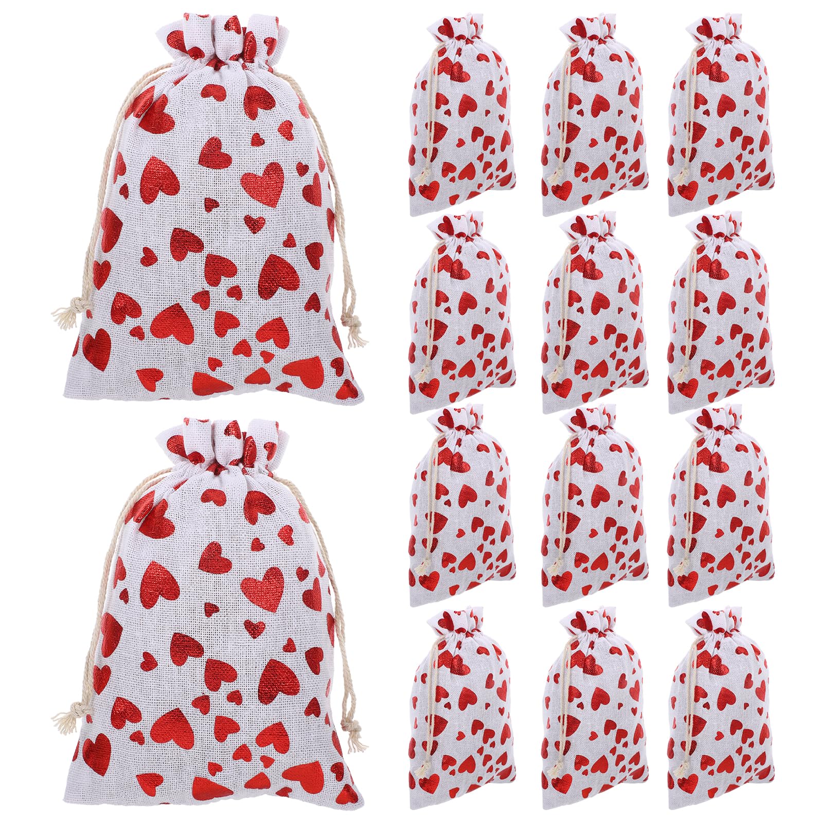 LUOZZY 50pcs Drawstring Storage Pouch Bag Heart Pattern Small Jewelry Pouches Candy Storage Linen Pouches for Valentine's Day Wedding - Large