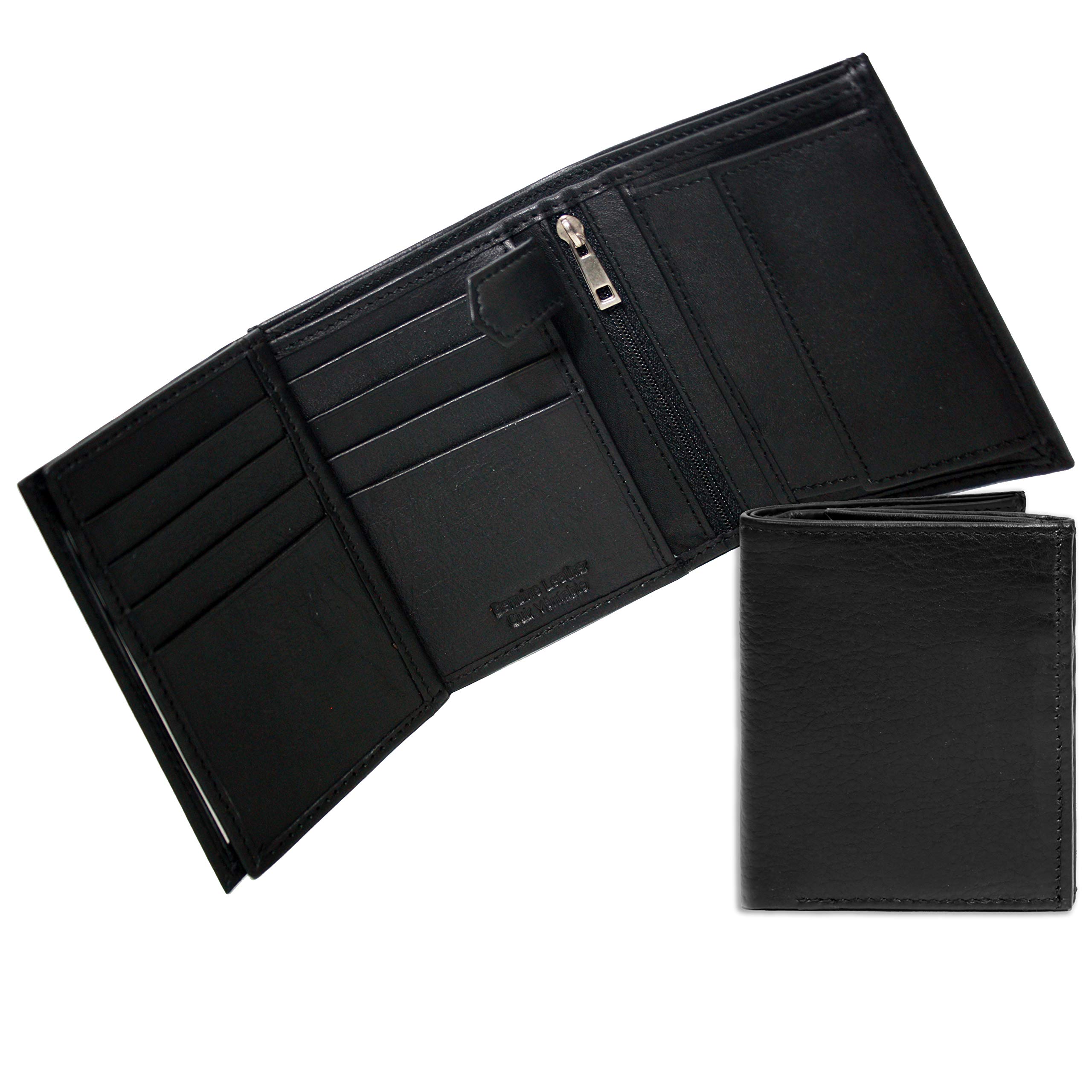 ASHLIN Men's Wallet with zippered section - 100% Tuscany Cowhide | Midnight Black | 3 ID pockets | Coin Pouch [7931-18-01]