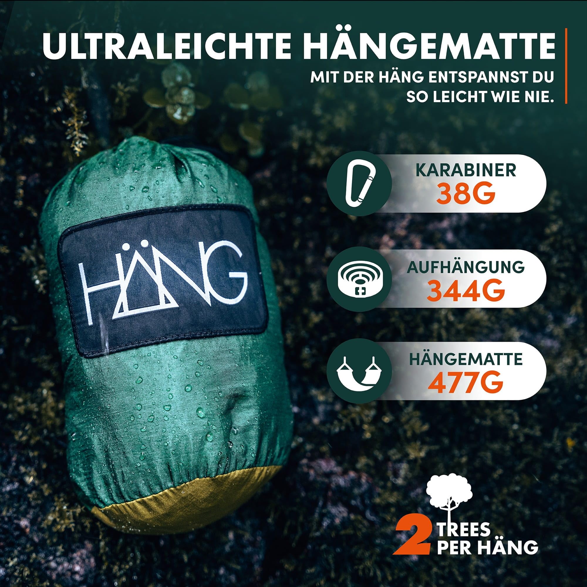 HÄNG Hamaca de camping exterior de nailon de seda de paracaídas para 2 personas, 300 x 170 cm, portátil, ultraligera, transpirable, hasta 200 kg, incluye suspensión para viajes, playa, jardín, bosque