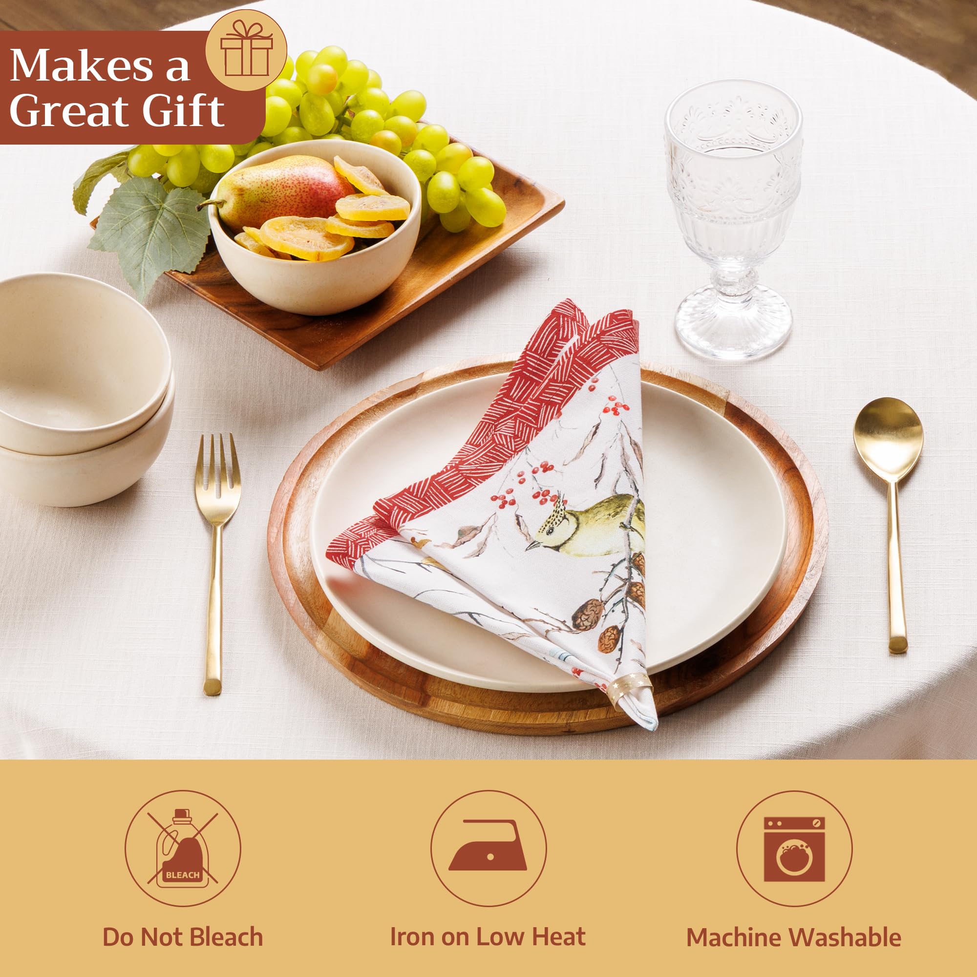 Maison d' Hermine Juego de 4 servilletas cuadradas de tela 100% algodón, suaves y duraderas, reutilizables para uso diario, lavables, cenas, cócteles, bodas, restaurantes (Pinson, 45 x 45 cm)