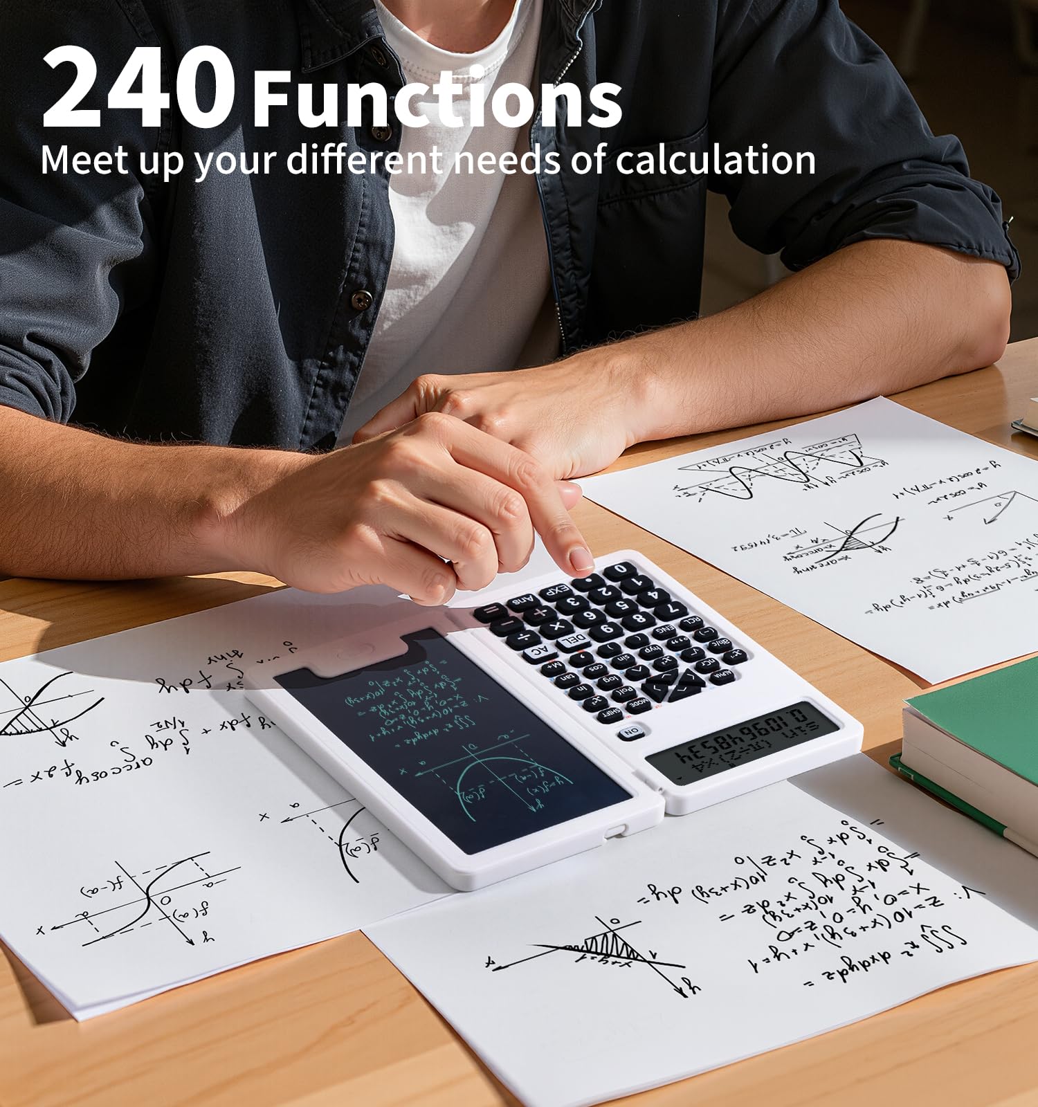 Calculatrices scientifiques pour étudiants, calculatrices de bureau, 240 fonctions informatiques, petite calculatrice avec bloc-notes, idéale pour les étudiants du collège et les enseignants (blanc)