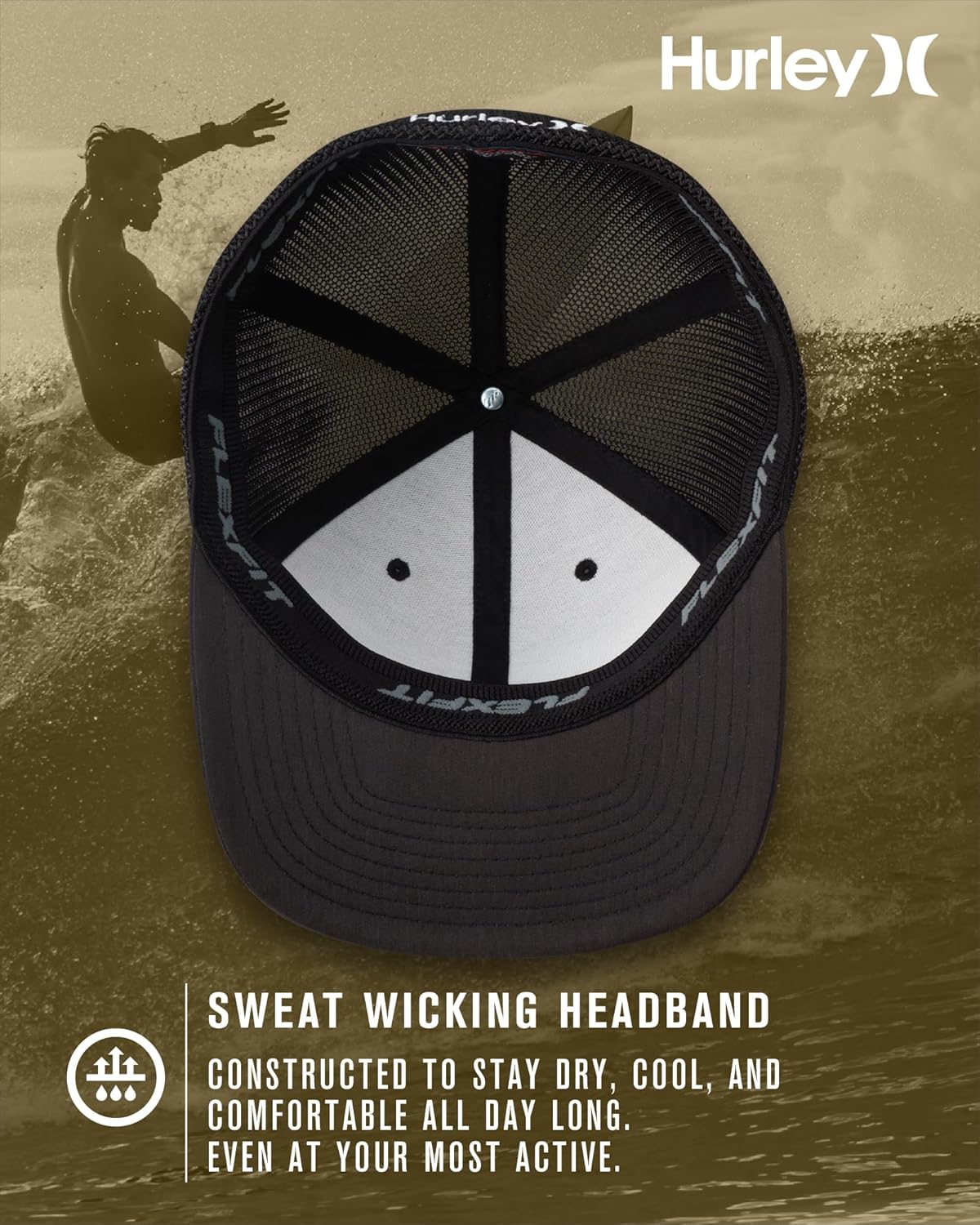 Hurley Men's Caps - Mini Icon Mesh Panel Baseball Cap - Fitted Hats for Men - Image 3