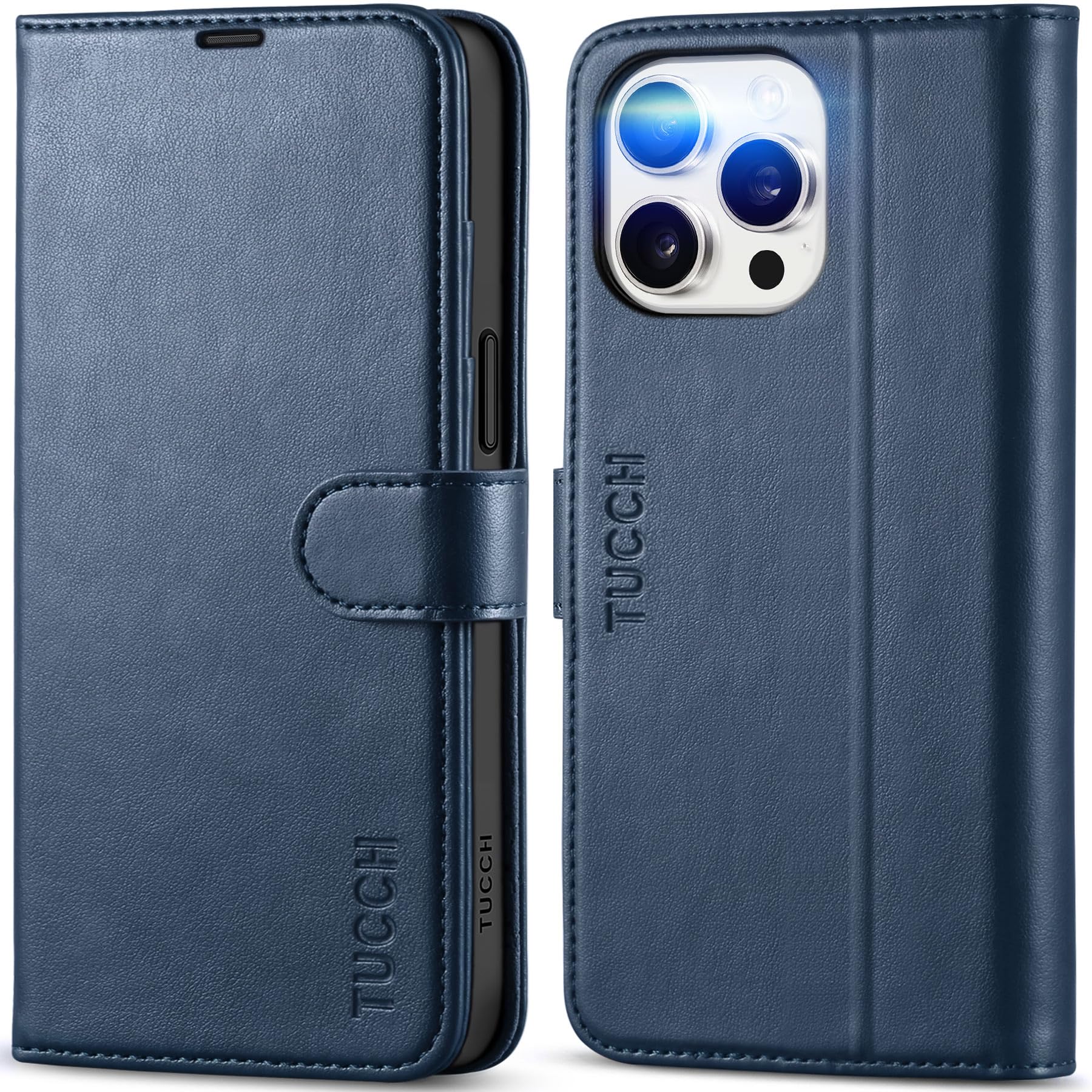 TUCCH Case for iPhone 15 Pro Max Case Wallet, Kickstand Magnetic [RFID Blocking] 4 Card Slots [TPU Inner Shell] PU Leather Protective Cover Compatible with iPhone 15 Pro Max 5G 6.7" 2023, Dark Blue