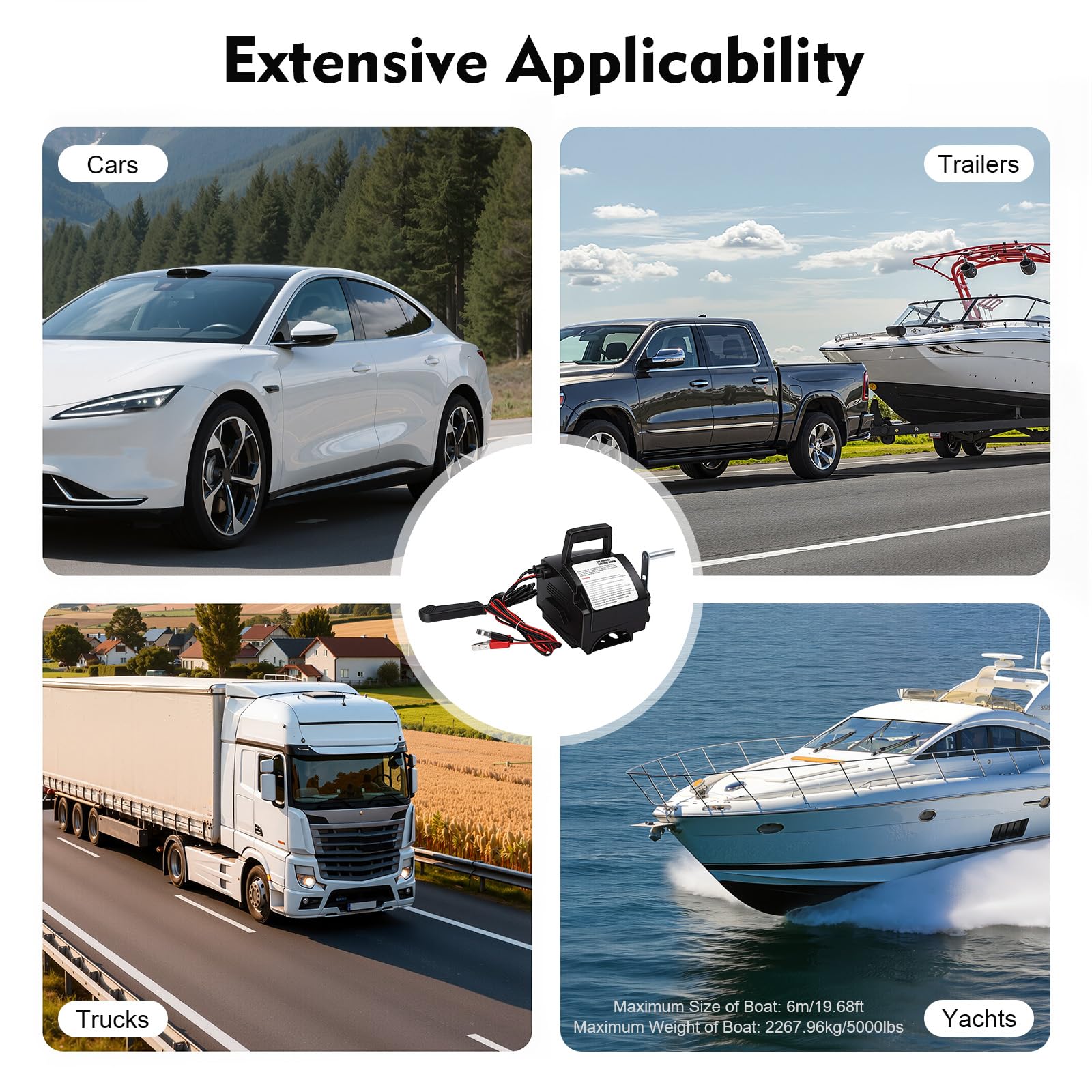 Elektrische Seilwinde 12V – Motorwinde mit Kabel- & Handsteuerung, für Bootstrailer, Anhänger & Fahrzeug, 907 kg Zugkraft, mit Überlastungsschutz & robuster Stahlkonstruktion