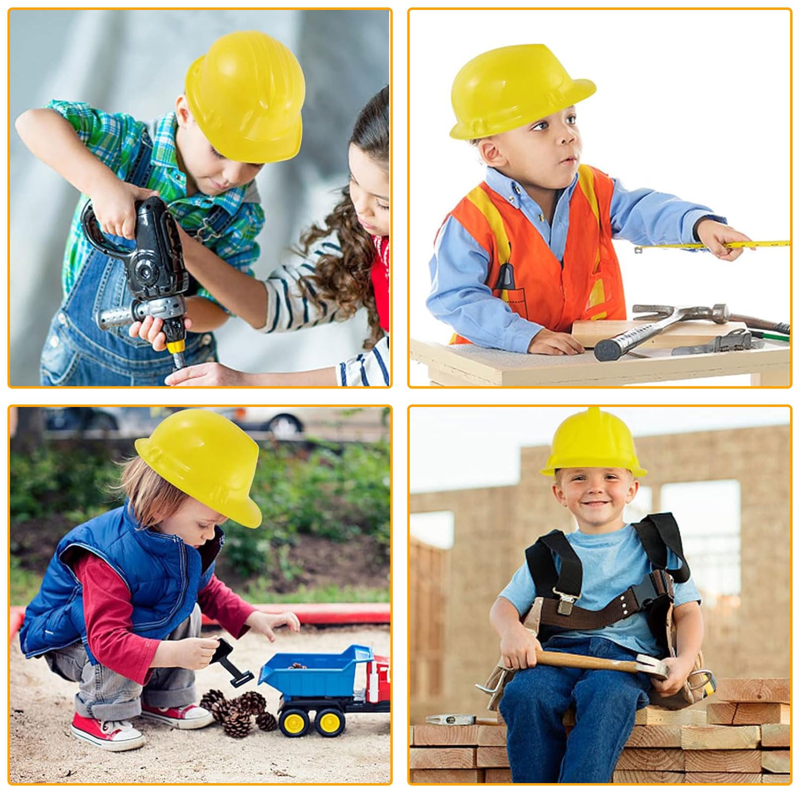 12 pezzi casco da costruzione per bambini, giallo per lavoratori edili, set di casco da costruzione, riutilizzabile, morbido casco da cantiere, per feste a tema di costruzione, compleanni