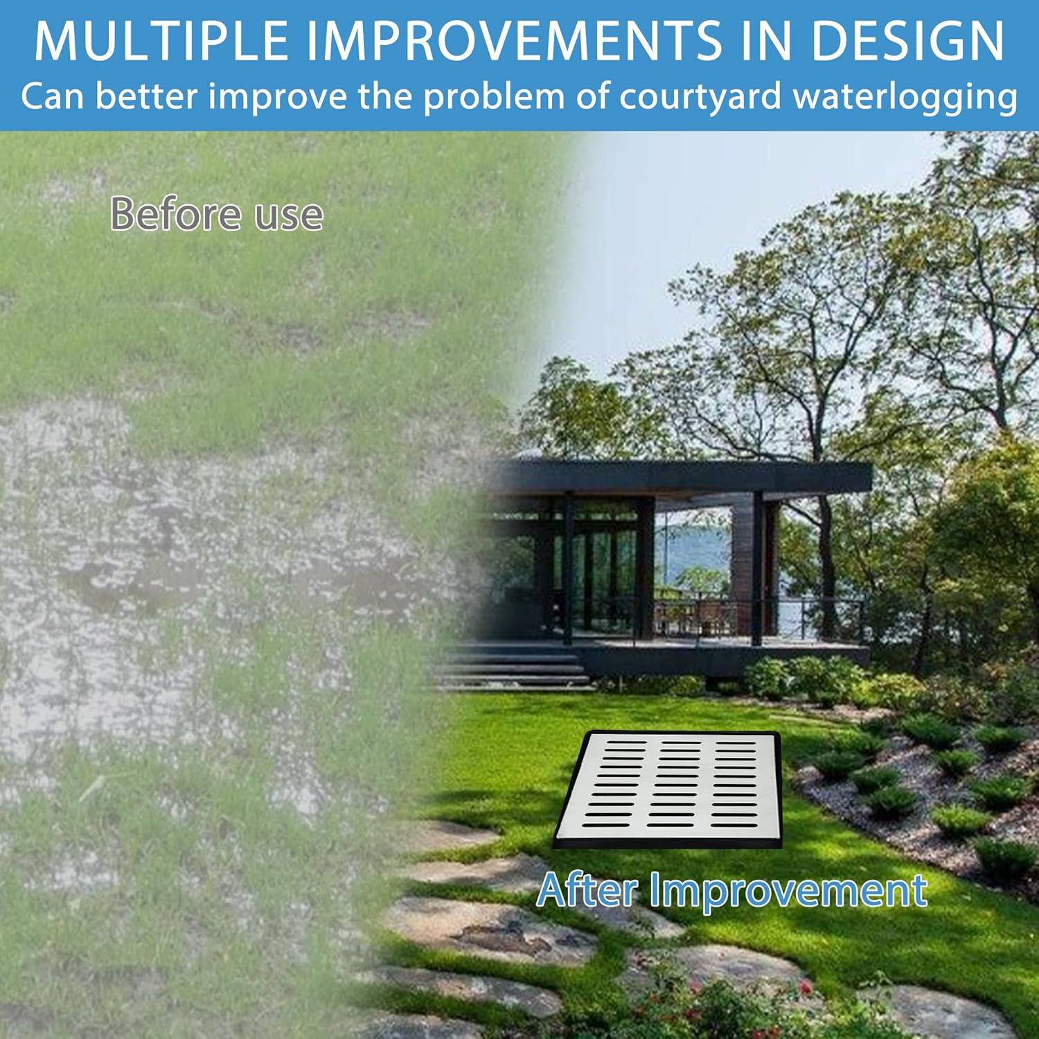 18x18x15 in Large Catch Basin with 304 Stainless Steel Grate,Catch Basin for Drainage with Debris Basket,French Drain Catch Basins Without Pre Drilled Holes are Suitable for Courtyards (18x18x15 in-B)