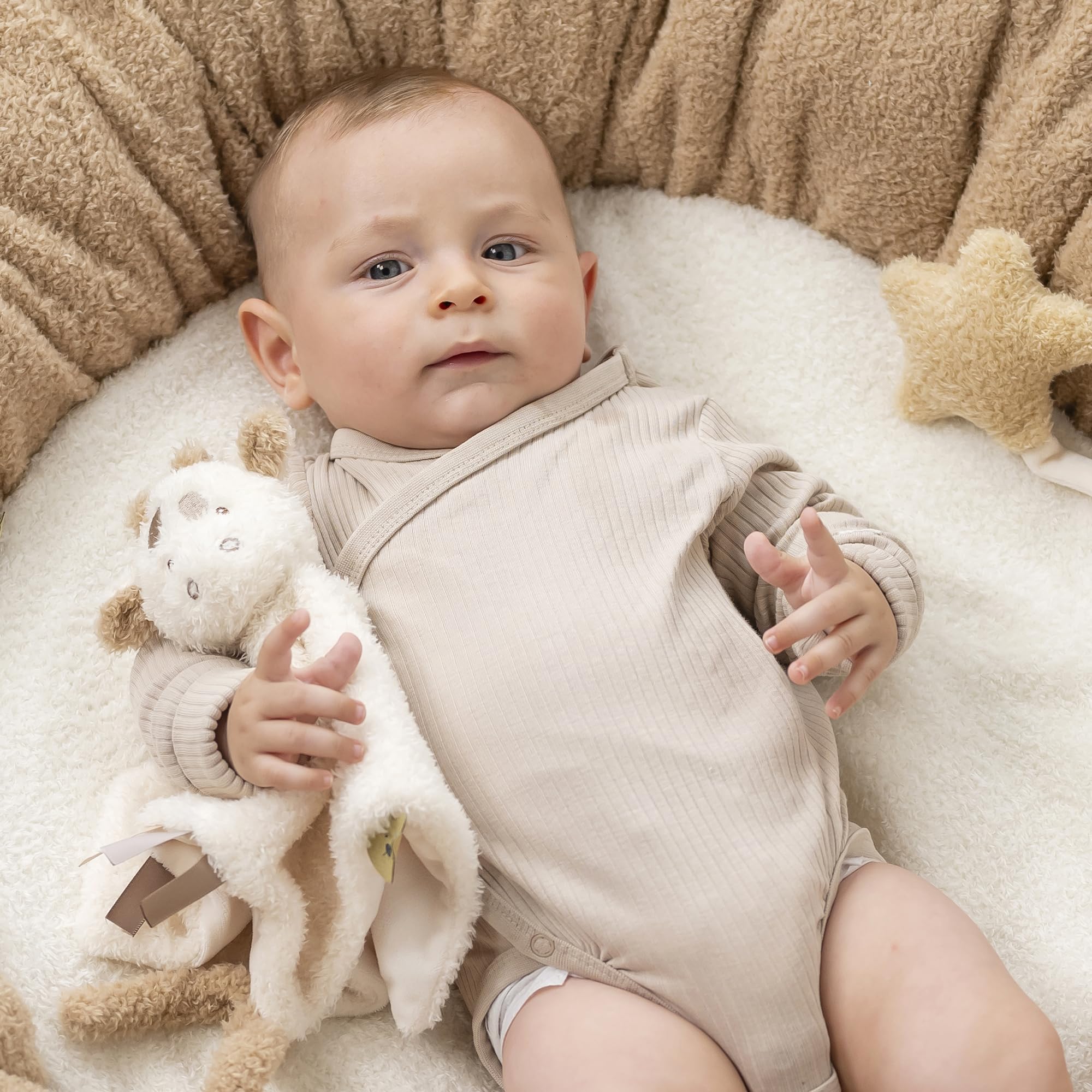 Nattou DouDou Comforter, Soft Cuddly Teddy Fabric, Baby and Infant Plush, Has Soother Attachment, Beige Giraffe - Image 3