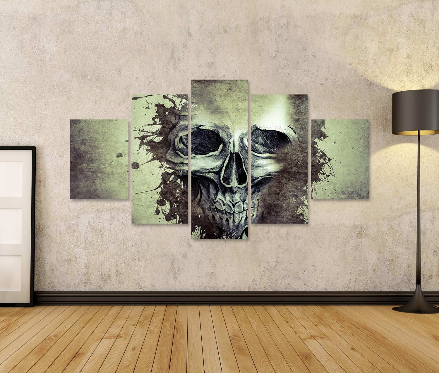 islandburner Bild auf Leinwand Dramatischer Totenkopf Kunstdruck Wohnzimmer Für Kunstliebhaber - 5-teilig