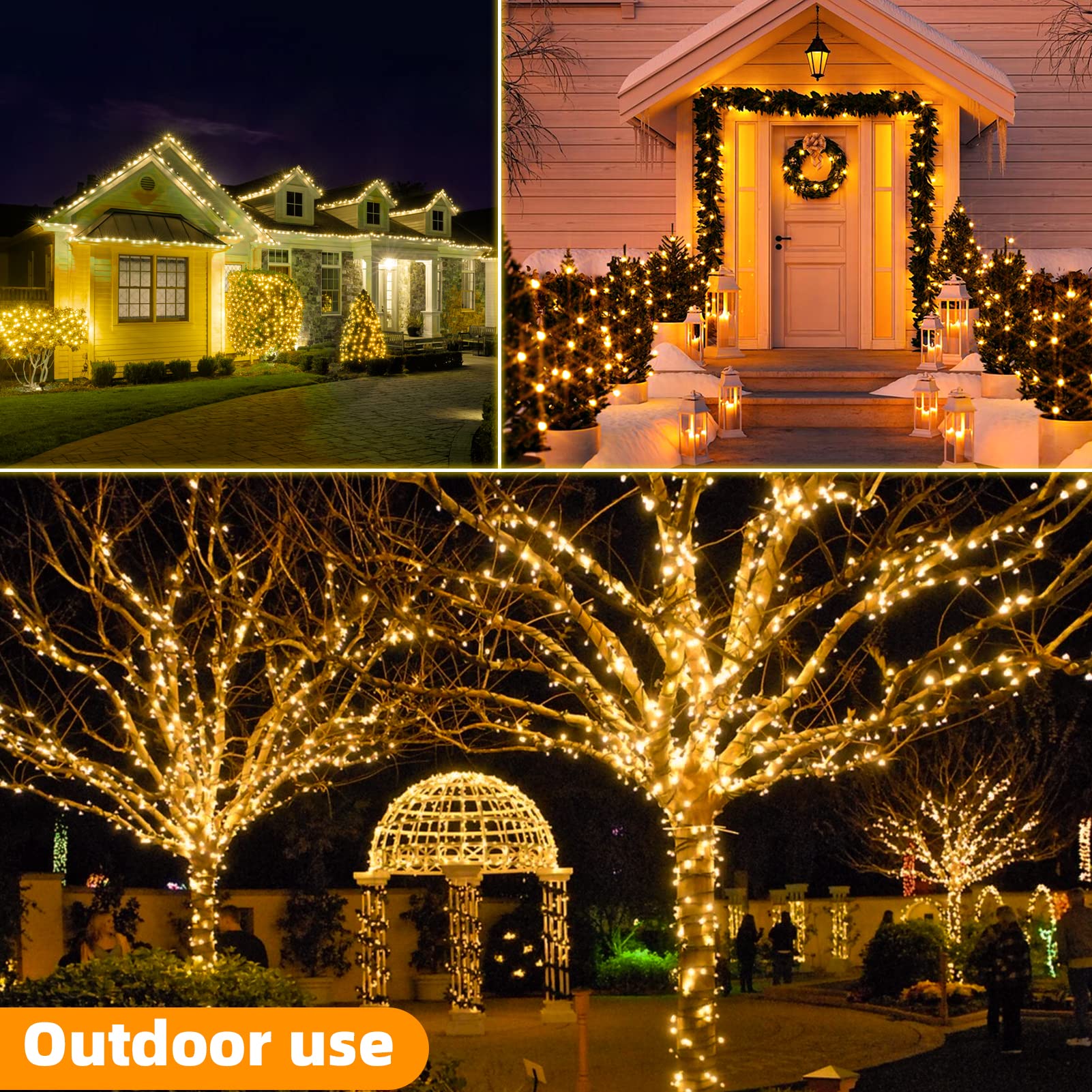 Guirlande LED Noël 200 LEDs 20m - 8 Modes IP44 | Décoration Intérieur/Extérieur Blanc Chaud