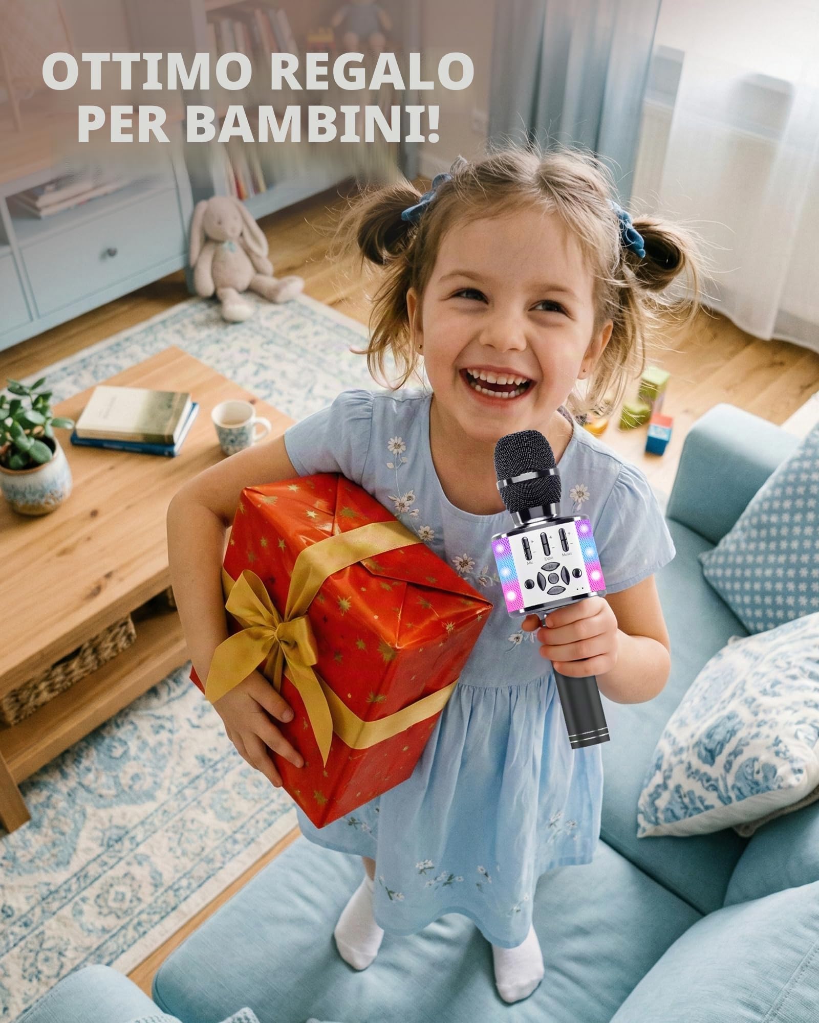 BONAOK Mikrofon Bluetooth bezprzewodowy LED dla dzieci Karaoke