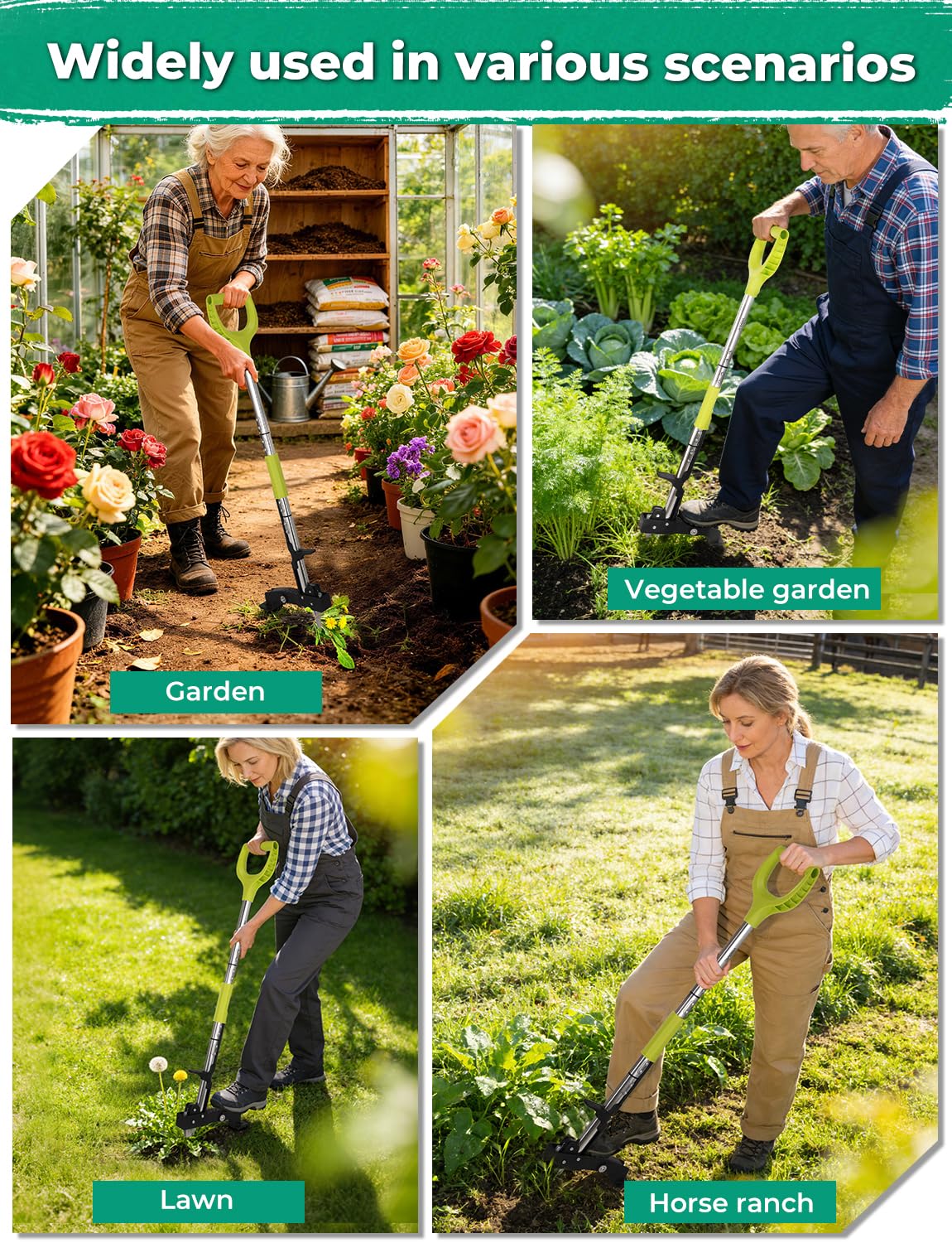 YISSVIC Weed Puller Stand-up Weed Removal Tool Stainless Steel 4-Claw with Foot Pedal, Telescopic Root Remover for Garden, Adjustable D-Shaped Non-Slip Handle — view 10