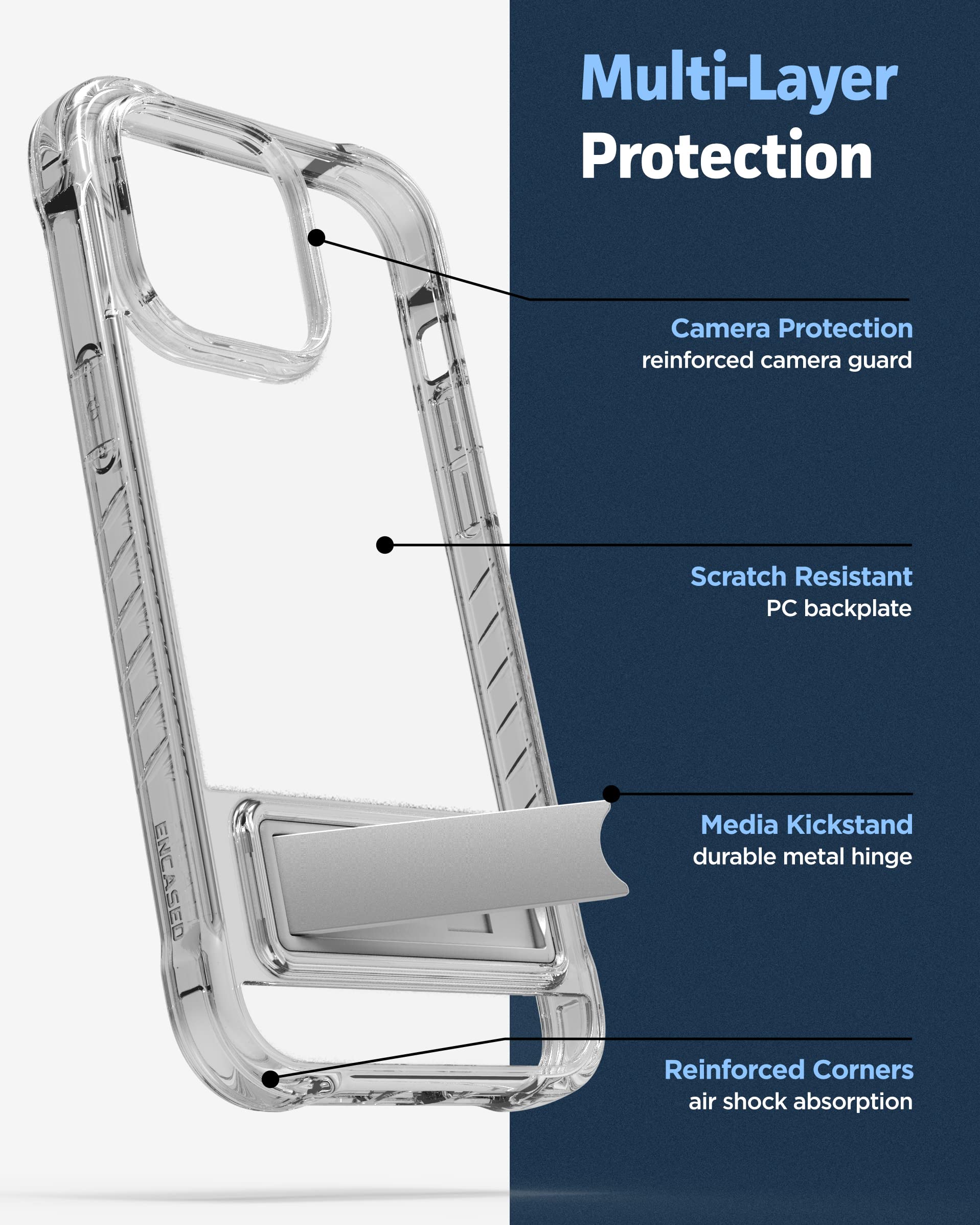 Custodia Encased Per IPhone 14 Plus Con Cavalletto In Metallo E Protezione Vetro - Antiurto MIL-Spec - Trasparente - 2