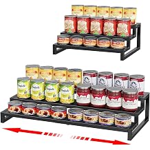 Dmevkic 3-Tier Expandable Can Organizer for Pantry,Adjustable 15''-25'' Metal Can Organizer Holds Up to 24 Cans,Can Holder for Pantry Kitchen Cabinet Countertop,Black