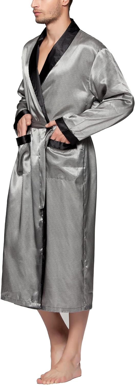 Lavenderi Mens Silky Satin Lounge Robe, Long Lightweight Sleepwear - Image 2