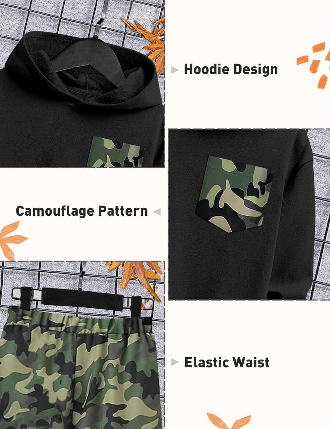 KANGKANG Boys Clothes Two Piece Long Sleeve Hooded Sweatshirt Top Camouflage Sweatpants Fall Outfits Winter Clothes Set 6-16Y - Image 5