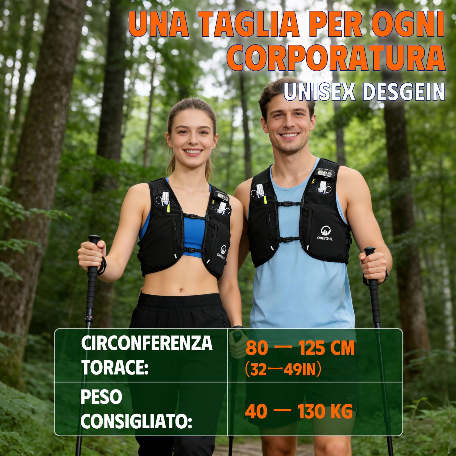 Gilet Running Uomo Donna, Zaino Trail Running con 2 Borraccia Morbida 500ml y Luce LED Ricaricabile, Gilet Corsa Leggero, Running Vest Zaino Corsa Zaino Idratazione per Trekking Ciclismo Sci