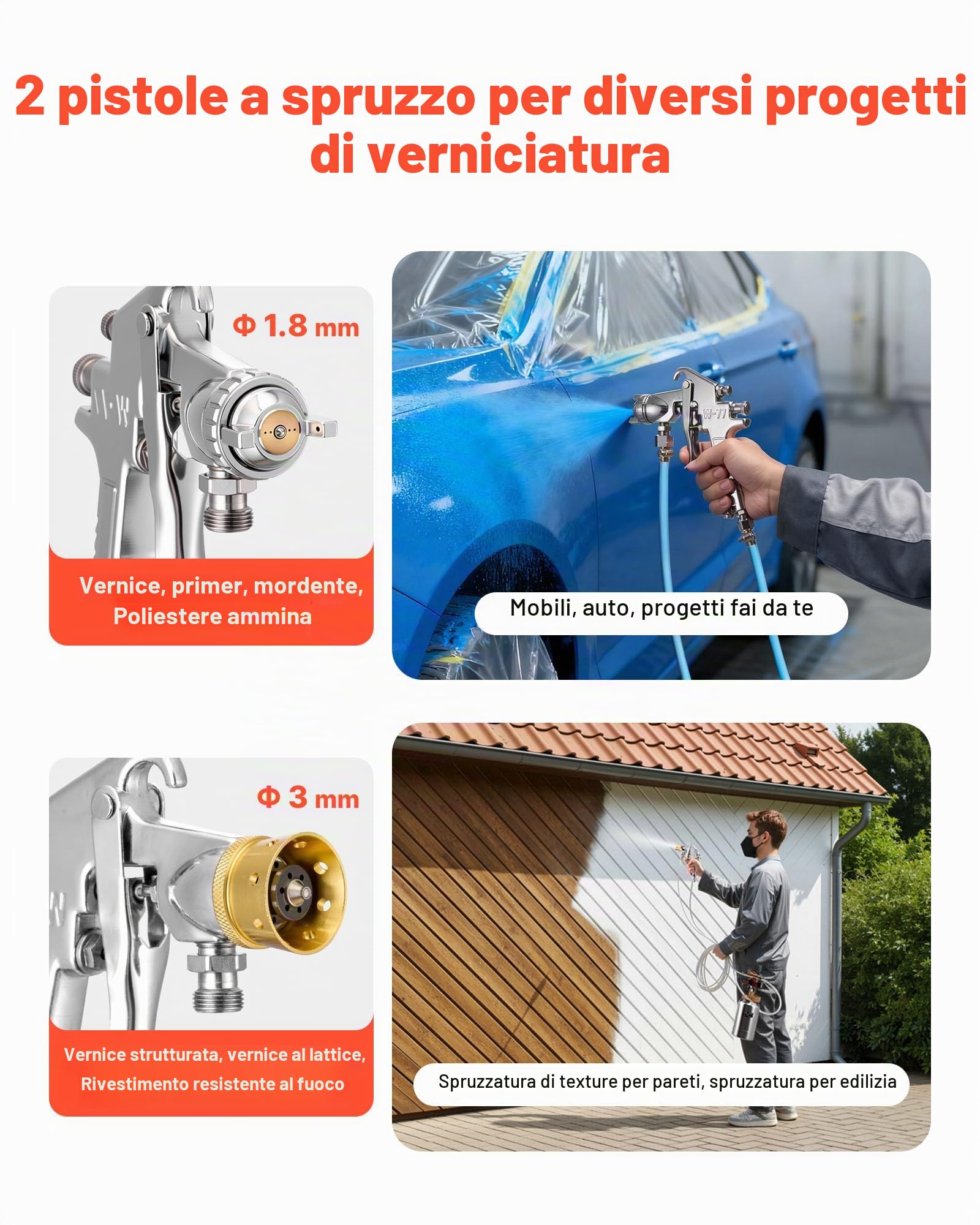 VEVOR Serbatoio Spruzzatore di Vernice, 2 L Serbatoio a Pressione per Spray Spruzzatore di Vernice a Spruzzo Pneumatica Centrale con Due Tubi per Mobili, Auto, 3 Comandi Regolabili