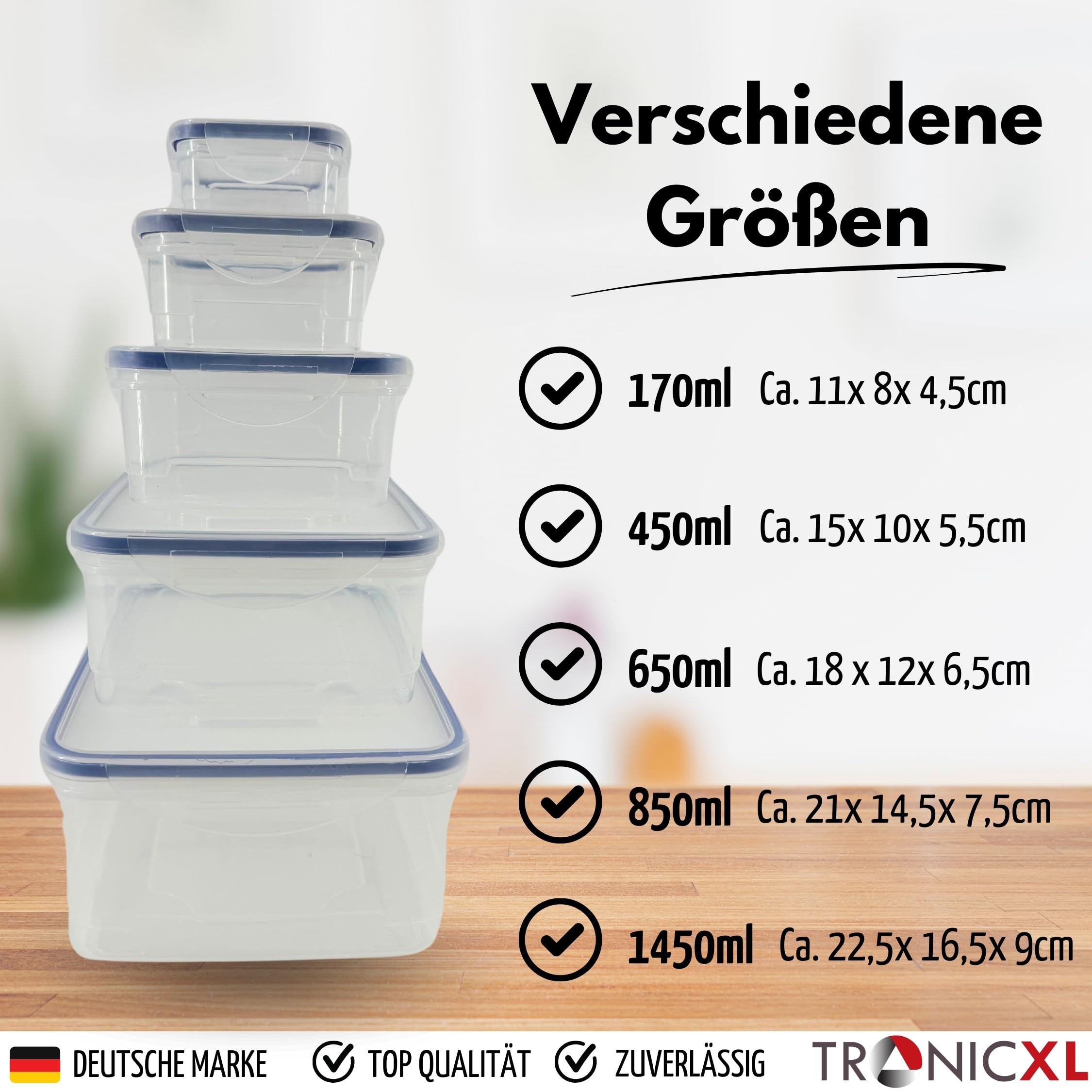 TronicXL 30-częściowy zestaw pojemników na żywność, 15 pojemników z 15 pokrywkami, pojemnik utrzymujący żywność, system zatrzaskowy, tworzywo sztuczne, nadają się do mycia w zmywarce, zamrażarki, nie