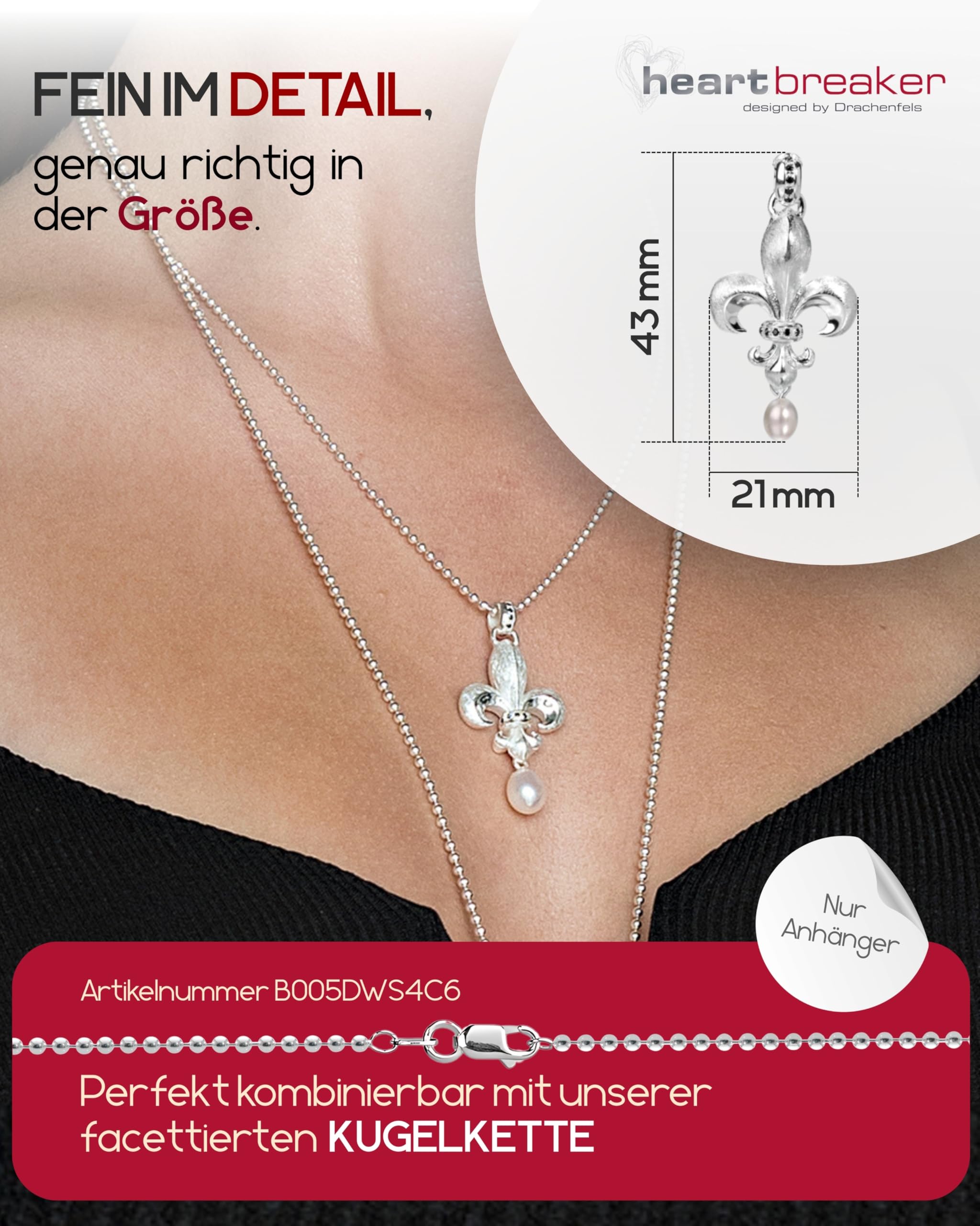 Heartbreaker "F´LYS Lilie-Anhänger I Edler Lilieanhänger aus 925 Sterling Silber I Nickelfreier Kettenanhänger in Goldschmiedequalität I Hochwertiger Anhänger für Damen I LD FL 31