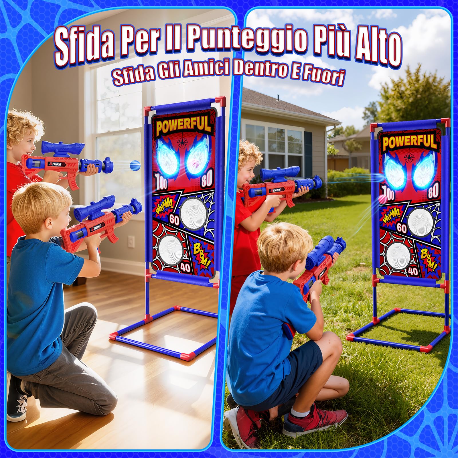 Tiro Bersaglio Giochi Bambino 3 4 5 6 7 8 9 Anni, 2 Pistole Air con Mira|4 Bersagli|24 Palline Schiuma, Giocattolo Gioco Bambini Giochi Esterno Giardino Regalo Bambino 3-10 Anni Maschio di Pasqua