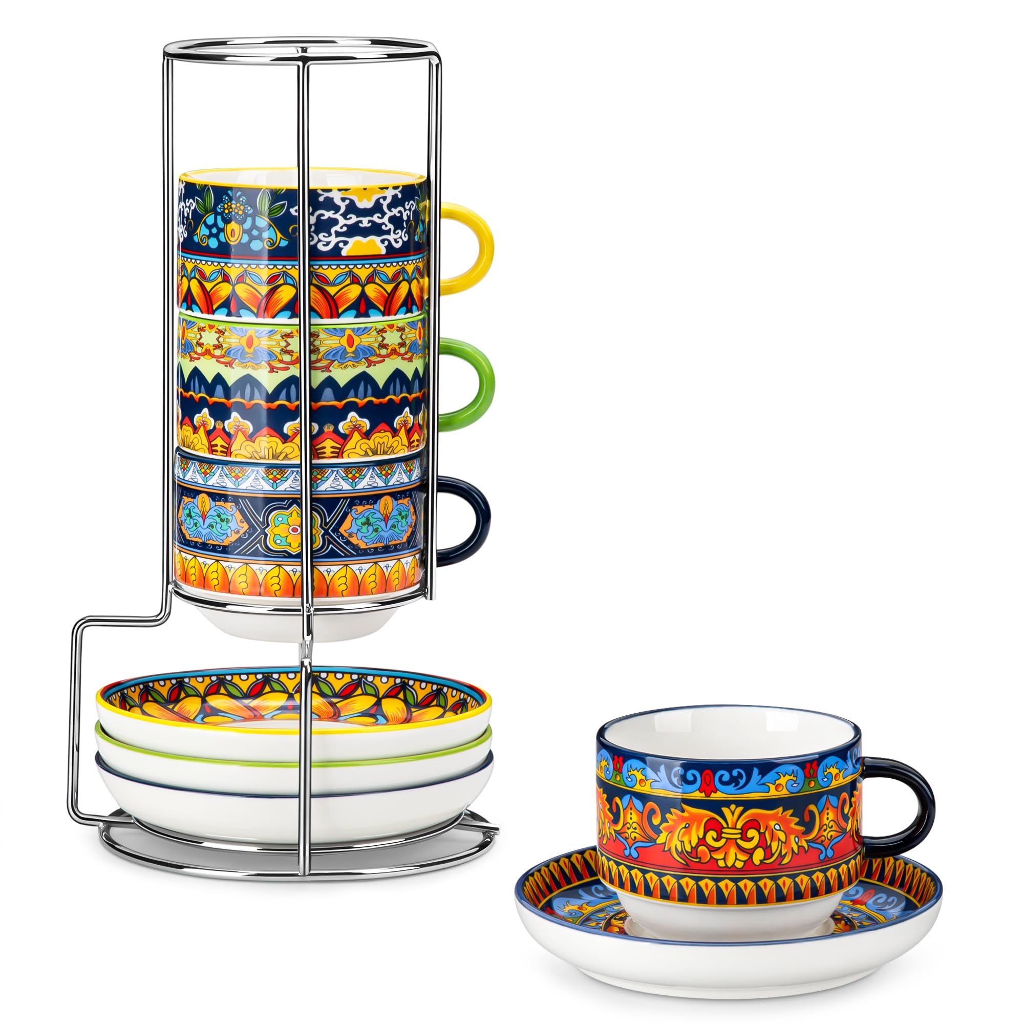 vancasso KRVI Coffee Cups Set of 4, 240ml Porcelain Cup and Saucer Set