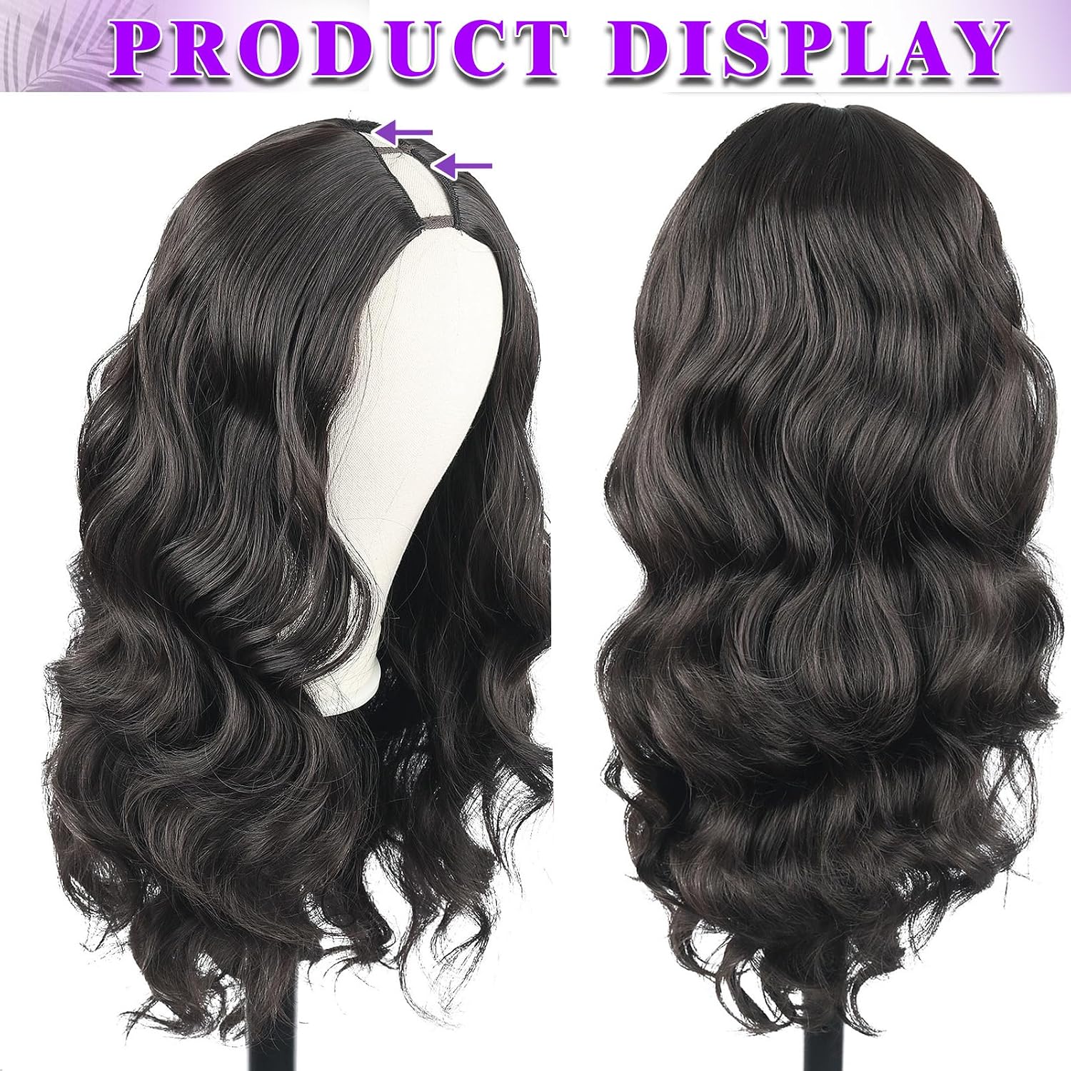 Brown V Part Wig Body Wave 24 Inch Half Wigs for Women Synthetic Wavy V-Part Clip in No Leave Out Wear and Go Glueless Wig for Daily and Party