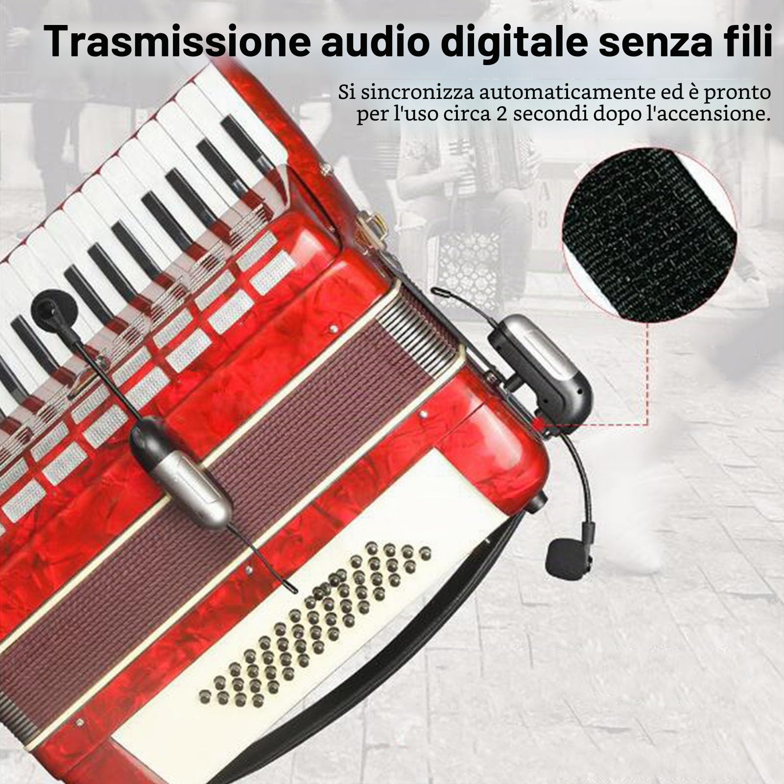 Jectse Microfono Wireless per Fisarmonica UHF, Pickup a 360 Gradi Suono Chiaro, Raggio D'azione di 30 M, Durata della Batteria di 6 Ore, con Ricevitore, per Spettacoli Sul Palco Ed