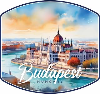 Budapest Hungary Watercolor Cityscape Design Souvenir Vinyl Decal Sticker 2-Inch