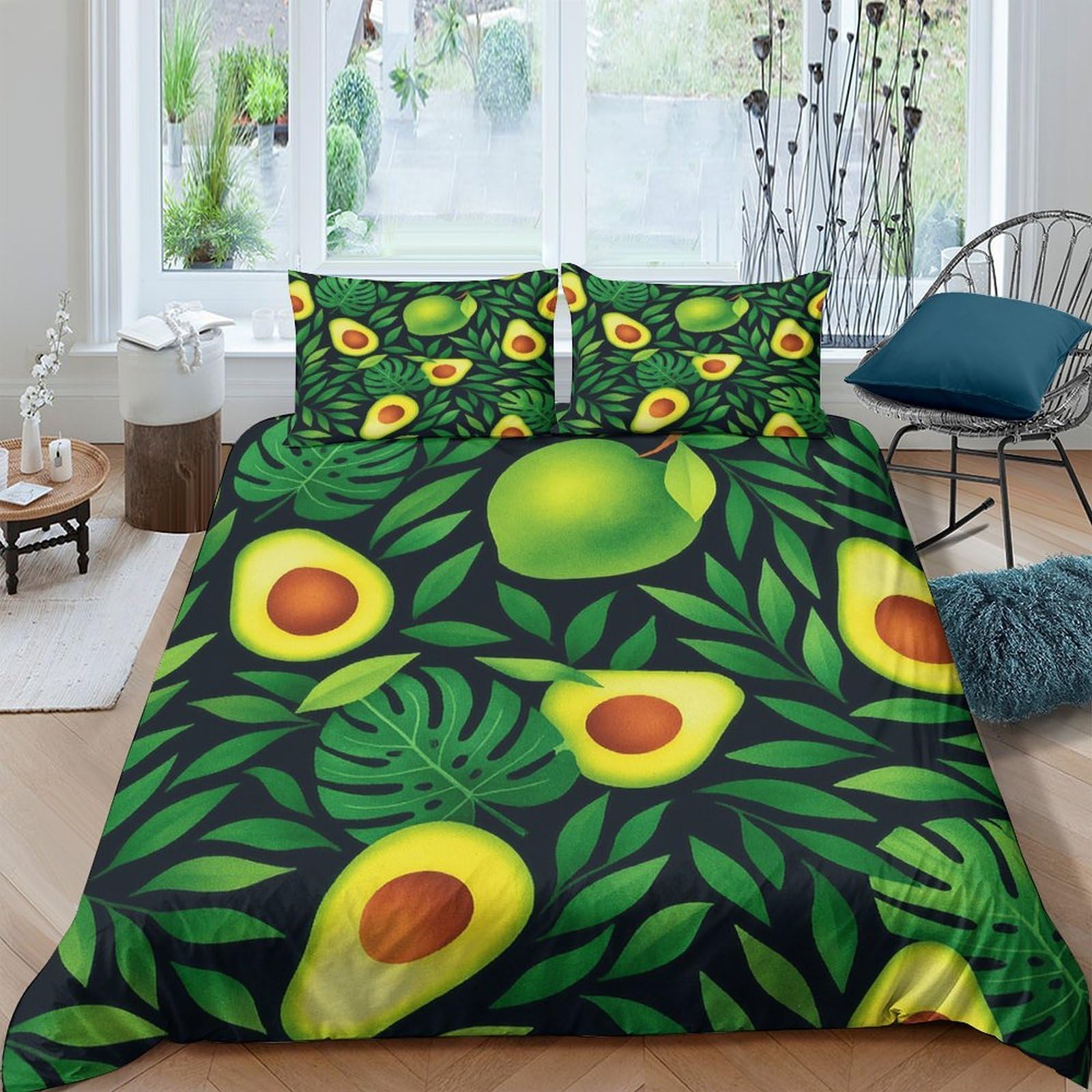 Ctjqhvkz Style-3 3D Printed Avocado Leaf Fitted Sheet Microfiber Soft Green Fruit Bed Cover For Bedroom Dorm Machine Washable Single（135X200cm）