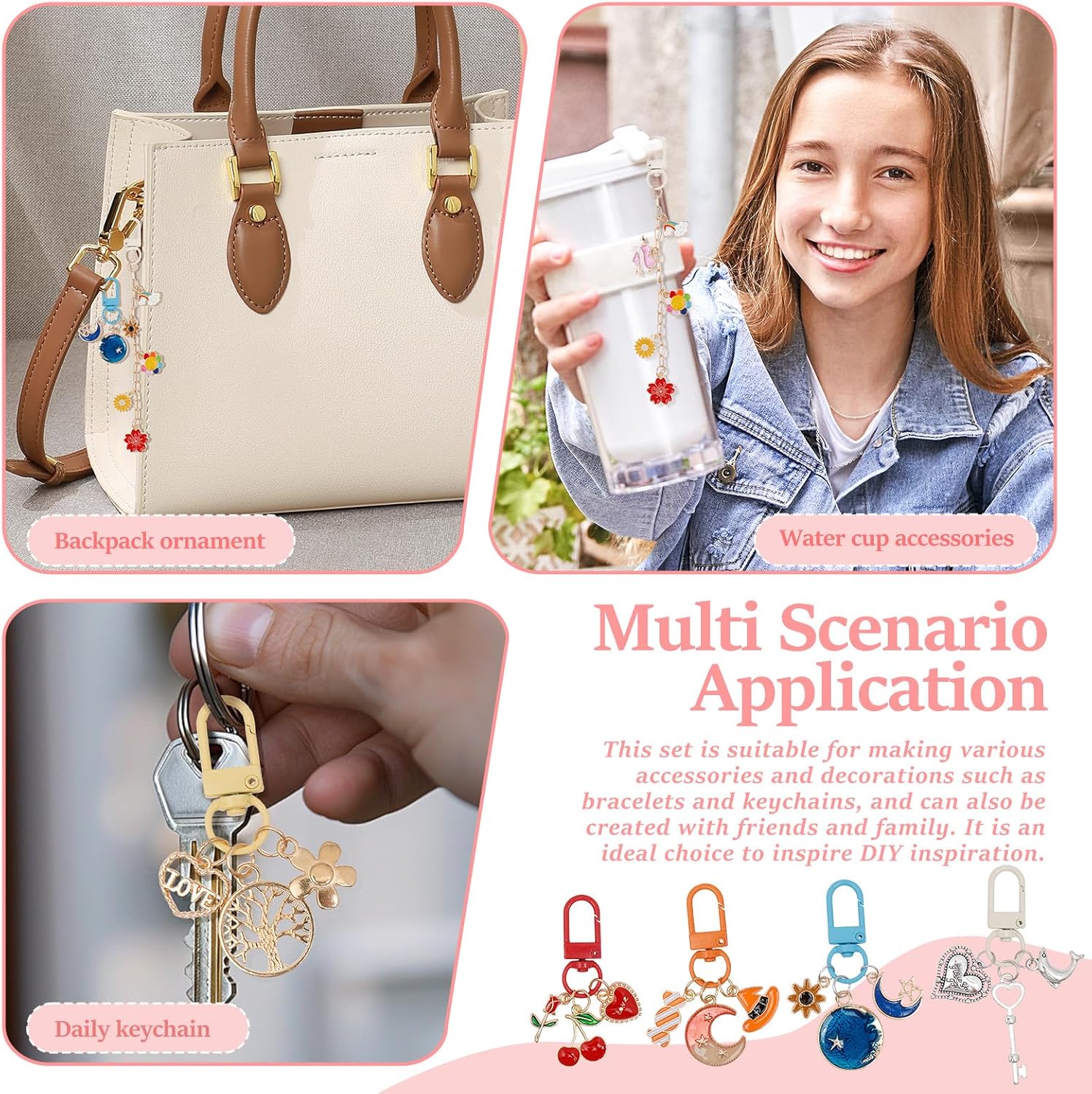 Muyoka 737PCS Charms Lip Gloss Keychain Making Kit, Bag Charm Kit, DIY Keychain Supplies 300Pcs Beads 100Pcs Charm DIY Keychains Kit for Jewelry Making Supplies DIY Crafts