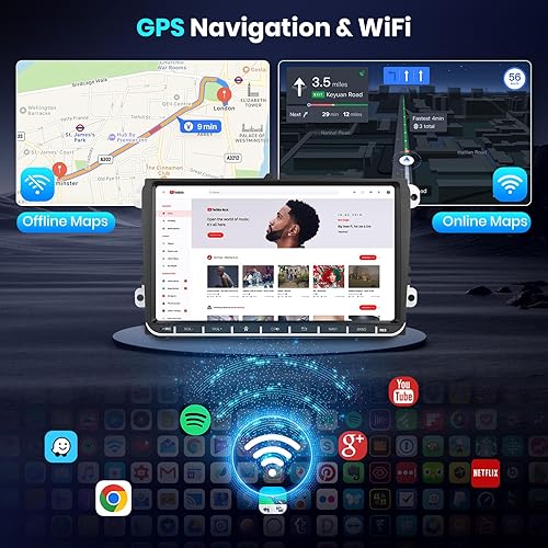 Miniatura 6 de podofo Unidad principal de navegación GPS estéreo de coche 9 pulgadas pantalla táctil para VW Skoda Octavia Golf Touran Passat B6 Jetta Polo Tiguan