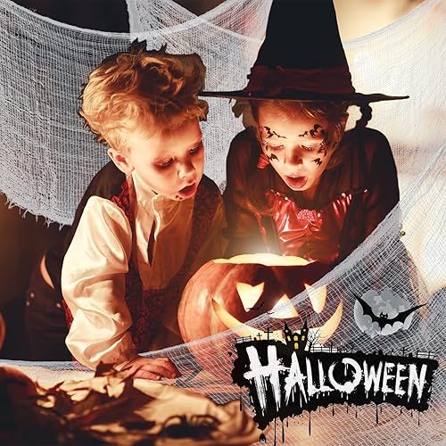 Miniatura 48 de Legigo Paquete de 12 paños espeluznantes de Halloween (30 x 72 pulgadas), gasa espeluznante para fiesta de Halloween, suministros de fiesta de Negro