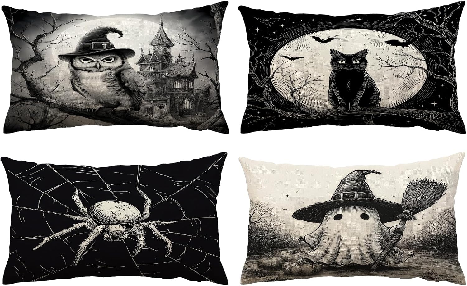 Halloween Pillow Covers 20x20 Set of 4 Sunflower Skulls Decorative Throw Pillows Cover Vintage Skeletons Pumpkin Pillow Cases Home Outdoor Sofa Couch Cushion Covers for Halloween Decor (20 by 20)