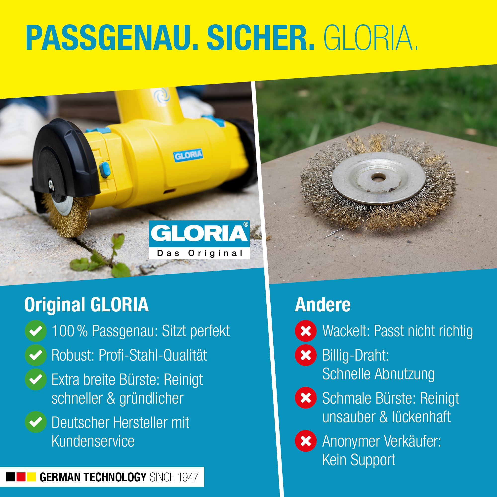 Gloria szczotka do fug z drutu stalowego (zestaw 2 szt.) | oryginalne szczotki zamienne do MultiBrush & WeedBrush | Szczotka druciana do czyszczenia chwastów i fug | Ø 110 mm, szerokość 12 mm | 2