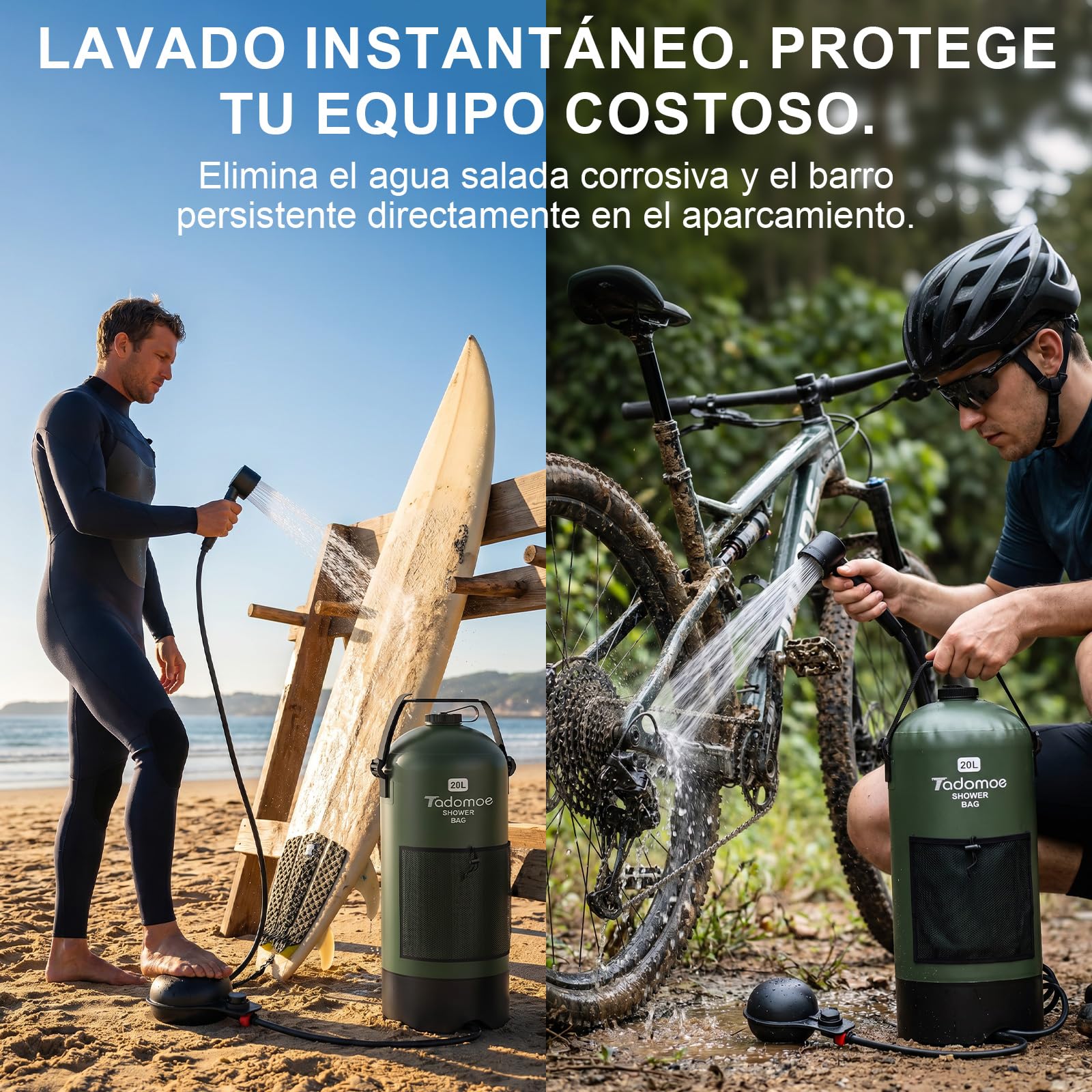 20L Ducha Camper Portatil con Bomba de Aire de Pie, Bolsa Ducha Camping con Boquilla Práctica para Camping, Senderismo y Playa