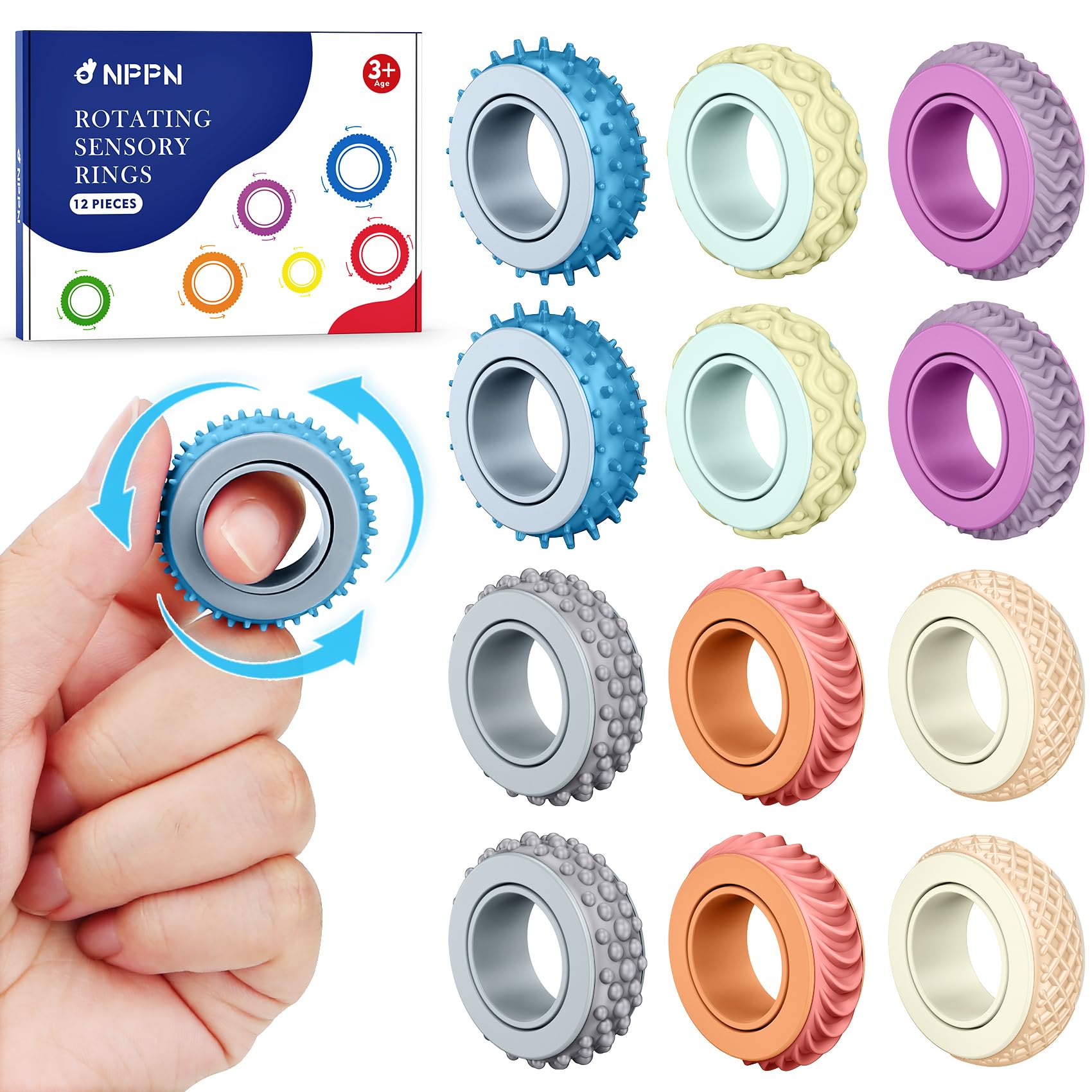 Fidgets Rings for Adults Teens and Kids, 36pk Silent Sensory Spinner Toys.