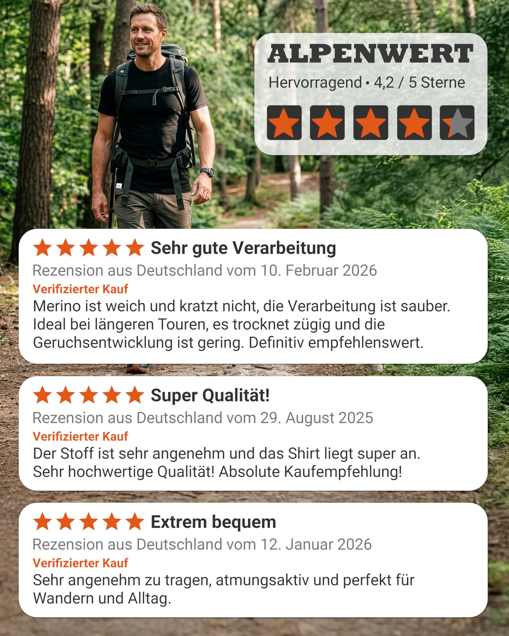 Alpenwert® Merino Shirt Herren [Made IN Portugal] perfektes Wandershirt Wander Tshirt aus Merinowolle Tshirt für Sport, Outdoor, Funktionsshirt (DE/NL/SE/PL - S/M/L/XL - Grün/Grau/Navy Blau/Schwarz)