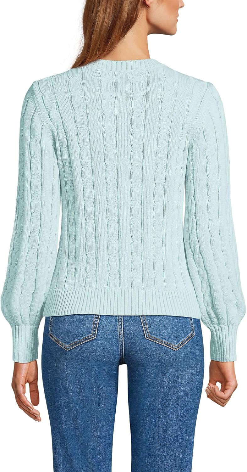 Lands' End Women's Drifter Classic Cable Crew Neck Cardigan Sweater
