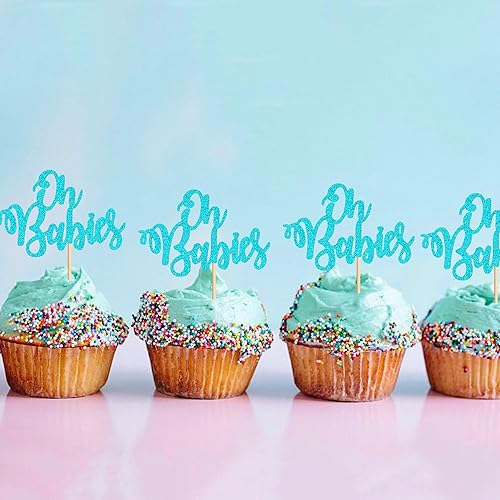Miniatura 5 de Ercadio Paquete de 24 adornos para cupcakes Oh Babies con purpurina azul Oh Babies para cupcakes Oh Babies Decoración de cupcakes para baby shower,