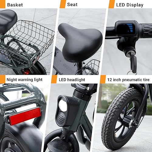 Miniatura 7 de TST - Patinete eléctrico con asiento para adulto, rango de 20 millas y potencia de 16 millas por hora con motor de pico de 450 W, neumático de 12