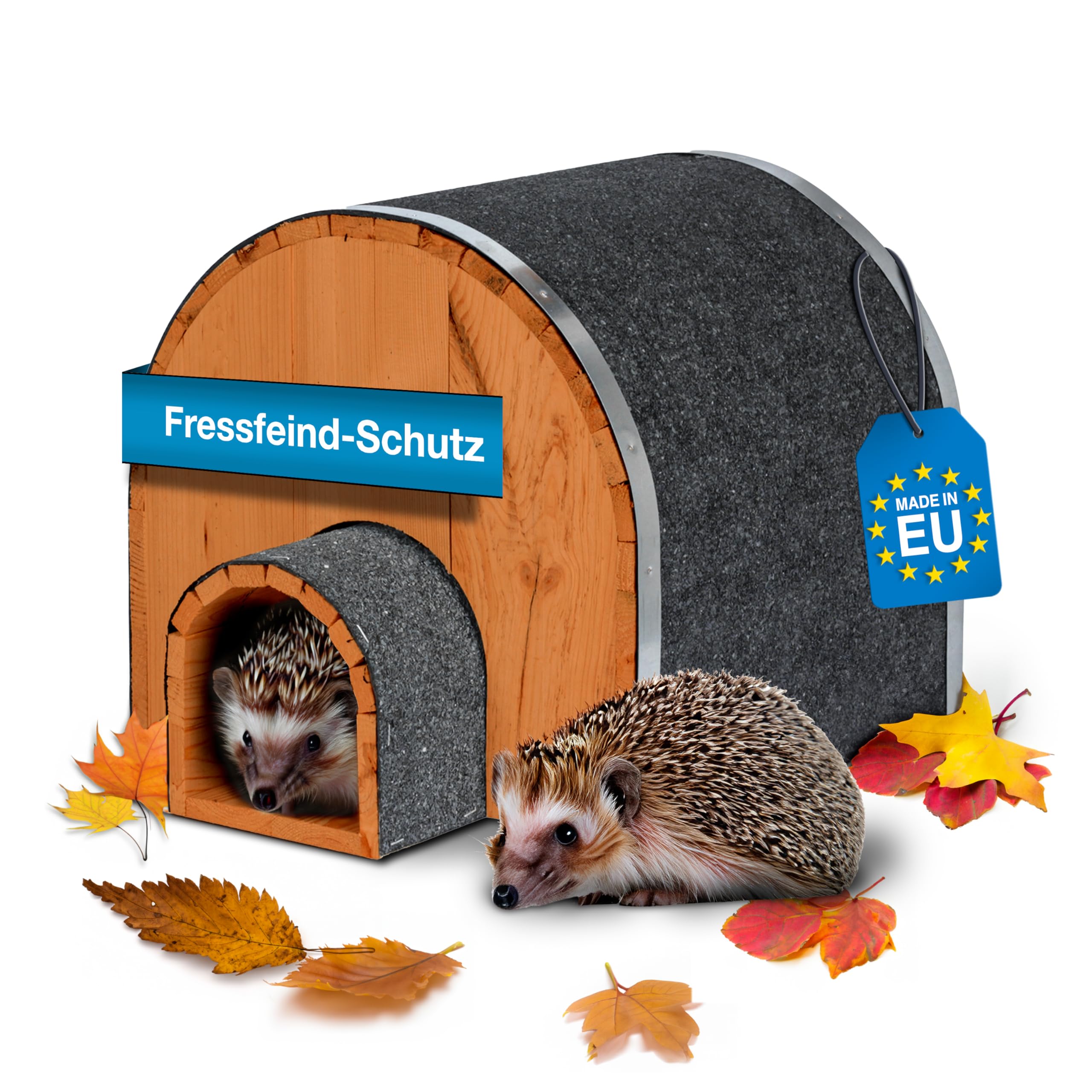SCHWANFELD® Iglu Igelhaus Winterfest [SCHÜTZT VOR FRESSFEINDEN] - inkl. Dachpappe für optimalen Wetterschutz - Premium Igelfutterhaus mit Vorbau - Hochwertiges Igelhaus aus FSC zertifiziertem Holz