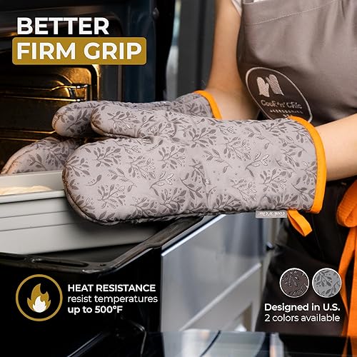 Miniatura 8 de Cook'n'Chic - Guantes de horno resistentes al calor, elegantes y hermosos, agarre de silicona platino antideslizante, largos y gruesos, exterior de