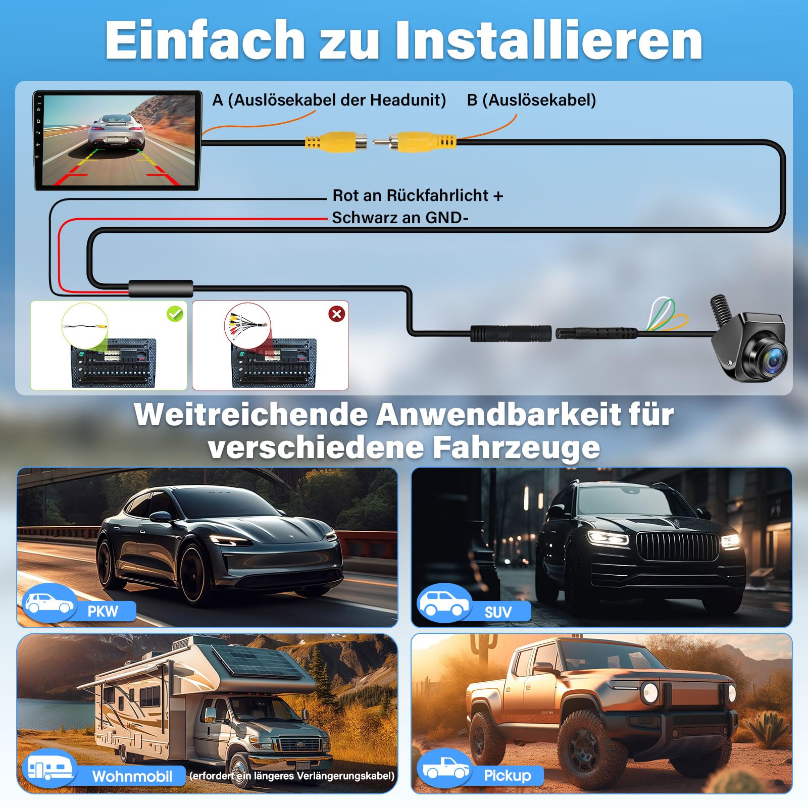 Vtopek 180° Weitwinkel Rückfahrkamera Auto AHD 1080P NTSC für RV Wohnmobil