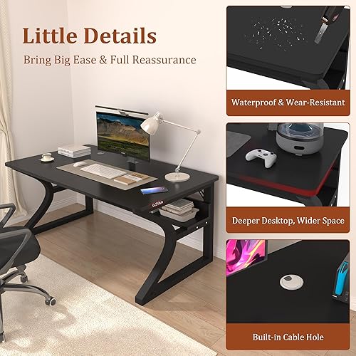 Miniatura 4 de AZN Escritorio para computadora, escritorio de computadora de 47 pulgadas, escritorios de oficina en casa con almacenamiento, escritorios de oficina