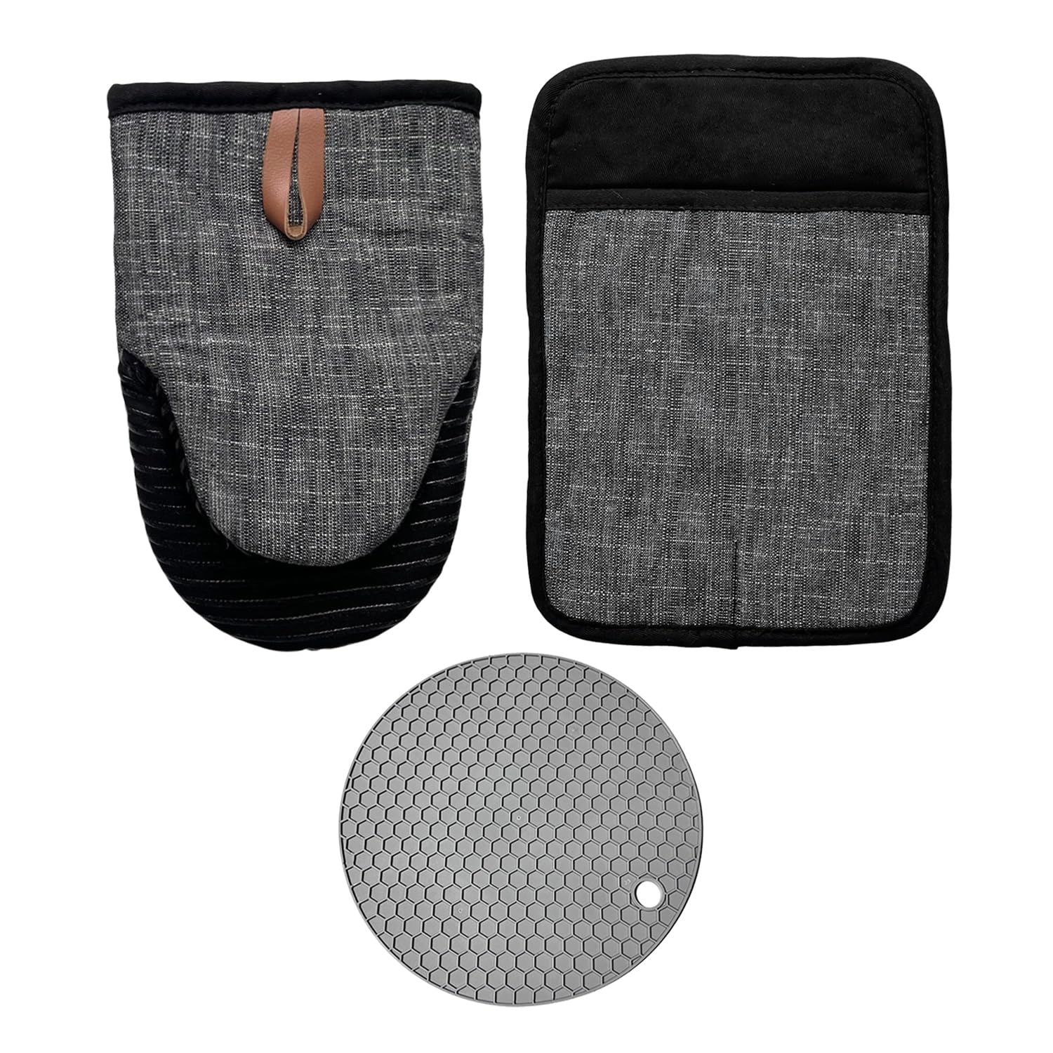 Lsyysl Black 1 Pair Of Oven Mitts And 1 Potholder, Non-Slip Oven Mitts, Kitchen Utensils, Microwave Gloves, Baking Accessories
