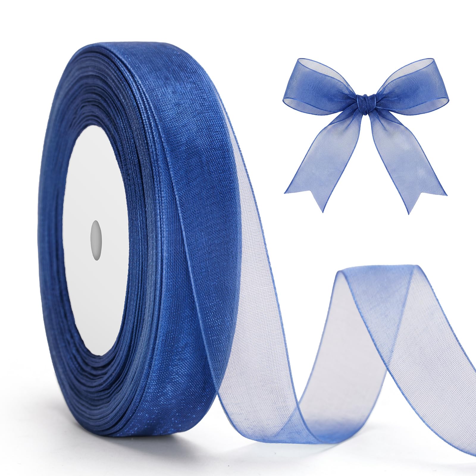 jijAcraft 20mm Royal Blue Organza Ribbon: 45m Sheer Gift Wrapping Ribbon