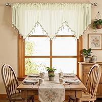 Vista 16 de WUBODTI Cenefas transparentes para ventanas de sala de estar, cortina triangular de encaje con cuentas de cristal, 51 pulgadas de ancho x 24 Beige