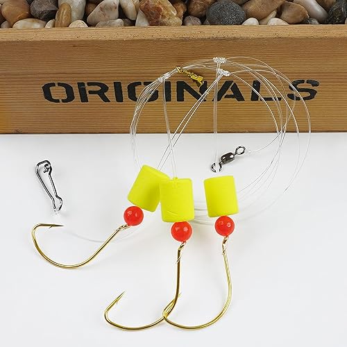 Miniatura 5 de Paquete de 6 aparejos de pesca de agua salada con flotadores de Snell, ganchos circulares, cuentas preaparejadas, aparejos de pesca de agua salada,