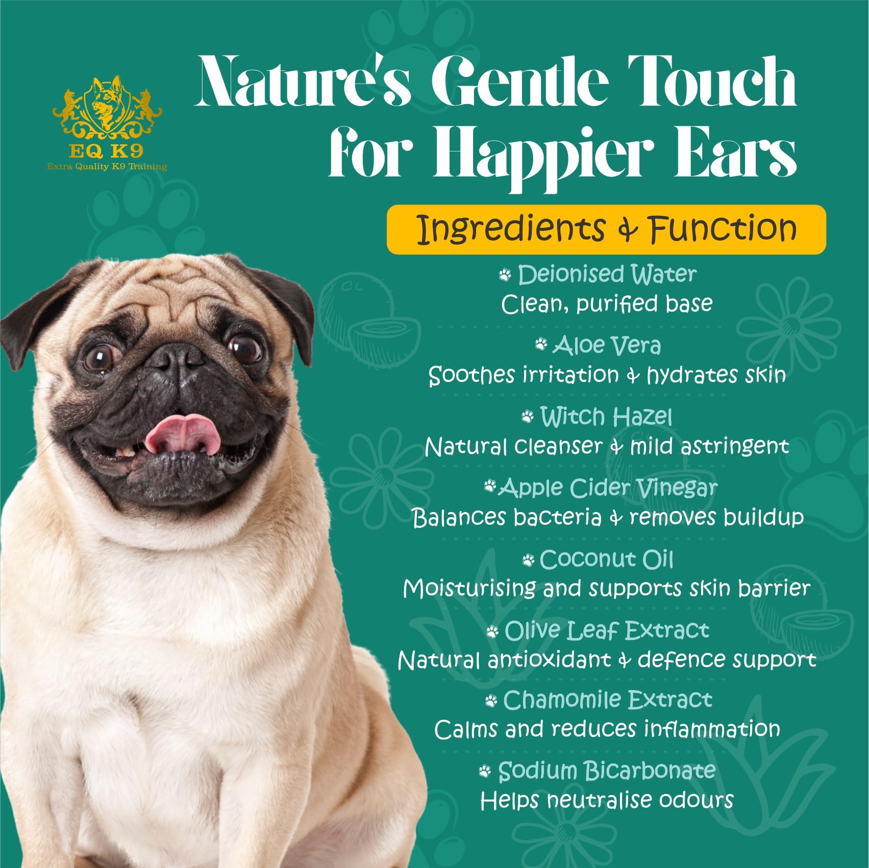 EQ K9 Dog Ear Drops, Natural Ear Cleaner for Dogs Soothes Itchy Ears, Removes Wax & Odour - Image 4